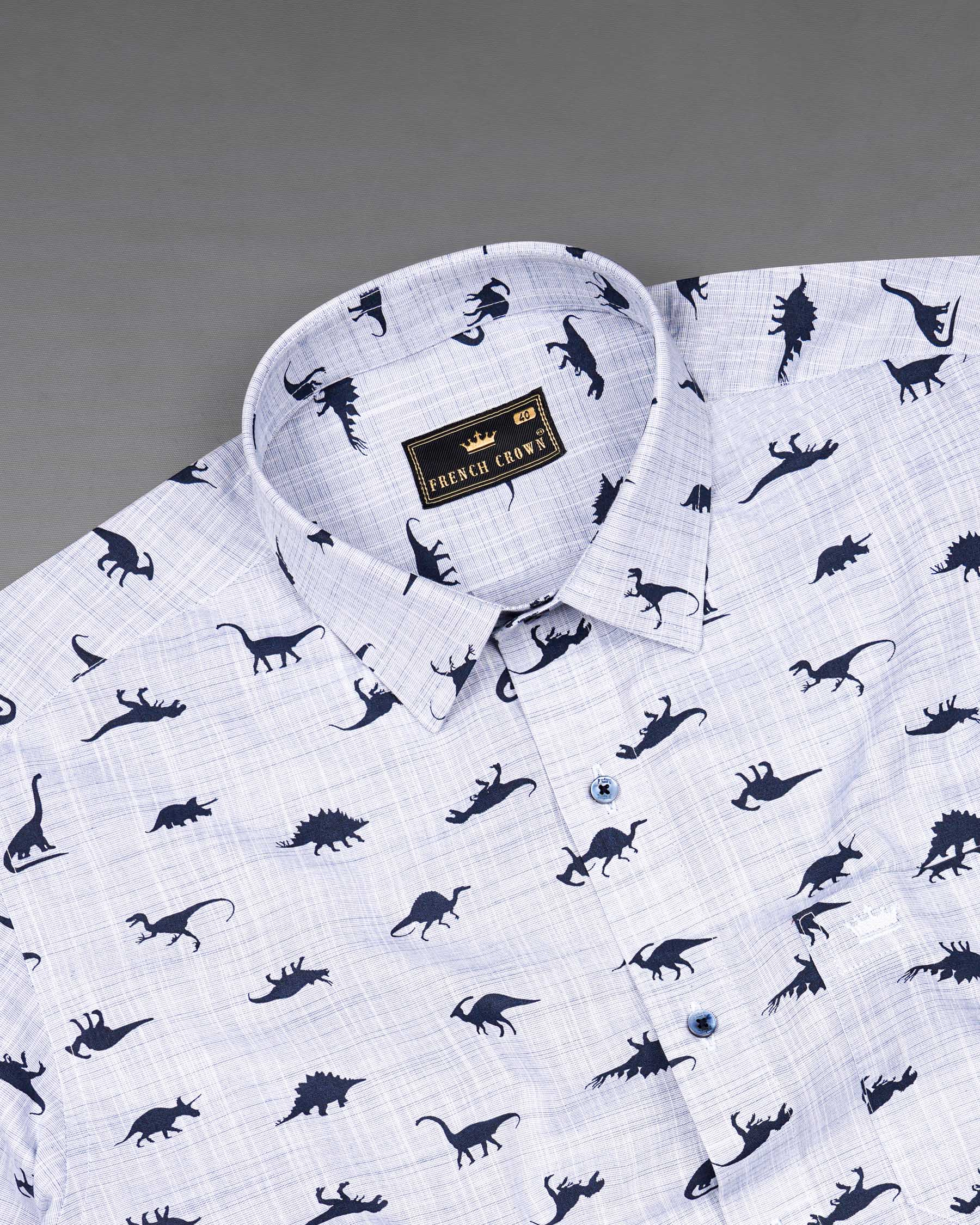 Amour Blue with Dinosaur Printed Chambray Shirt