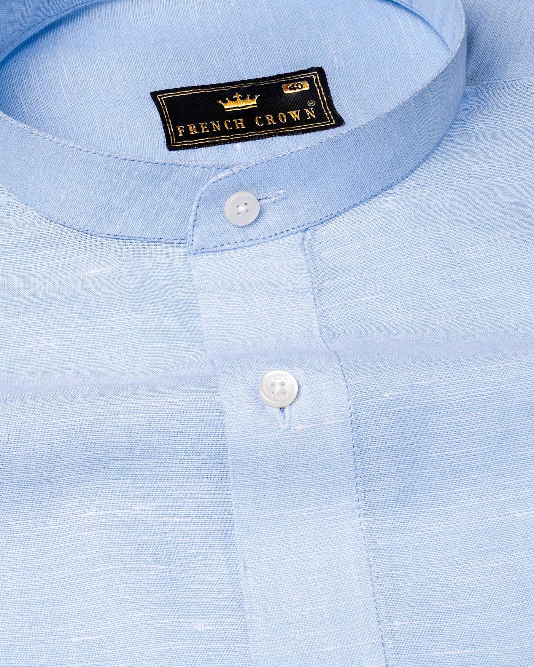 Geyser Blue and White Luxurious Linen Shirt