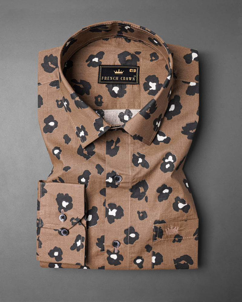 Cinereous Brown Floral Printed Premium Cotton Shirt