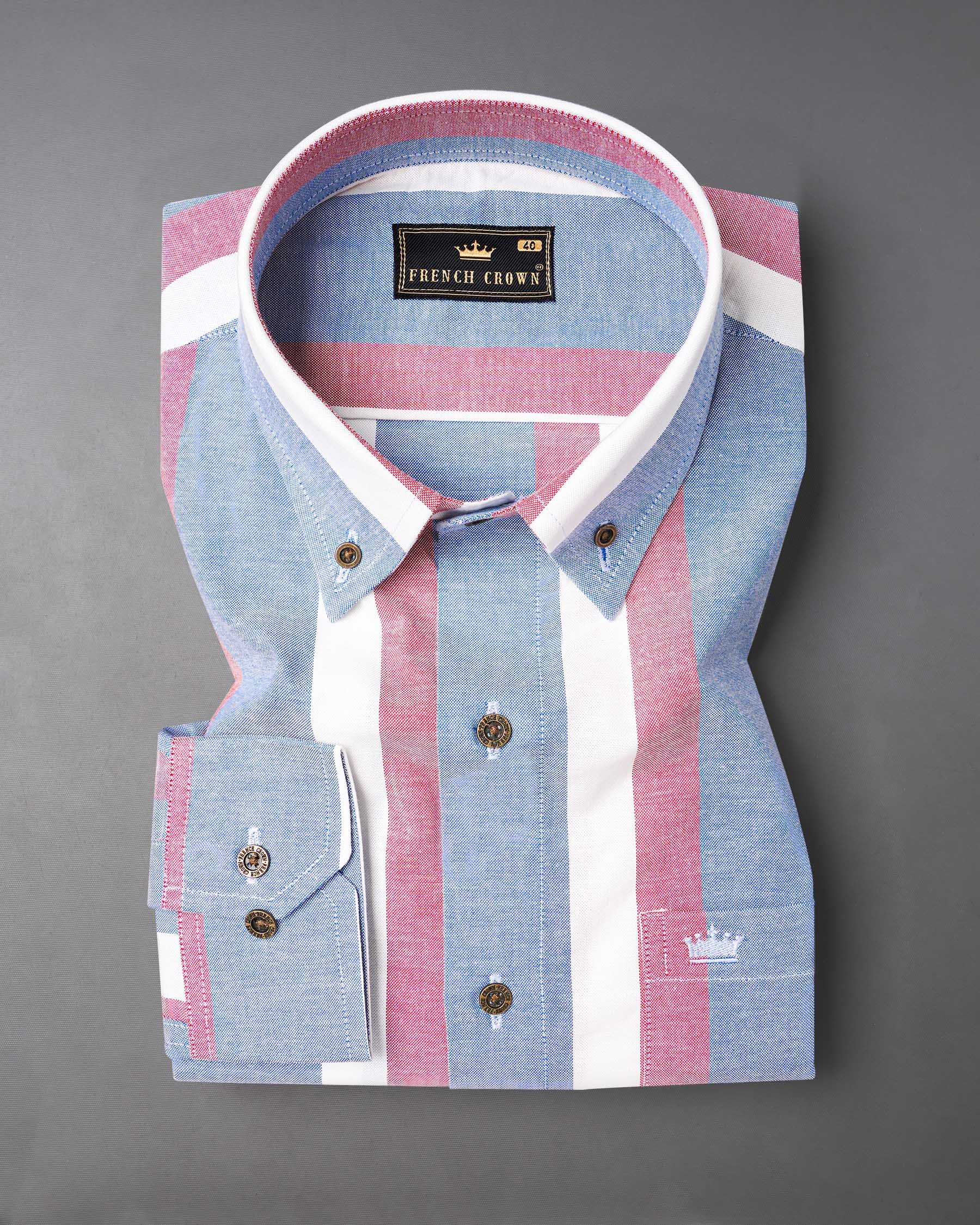 Wistful Blue and Charm Pink Striped Royal Oxford Shirt