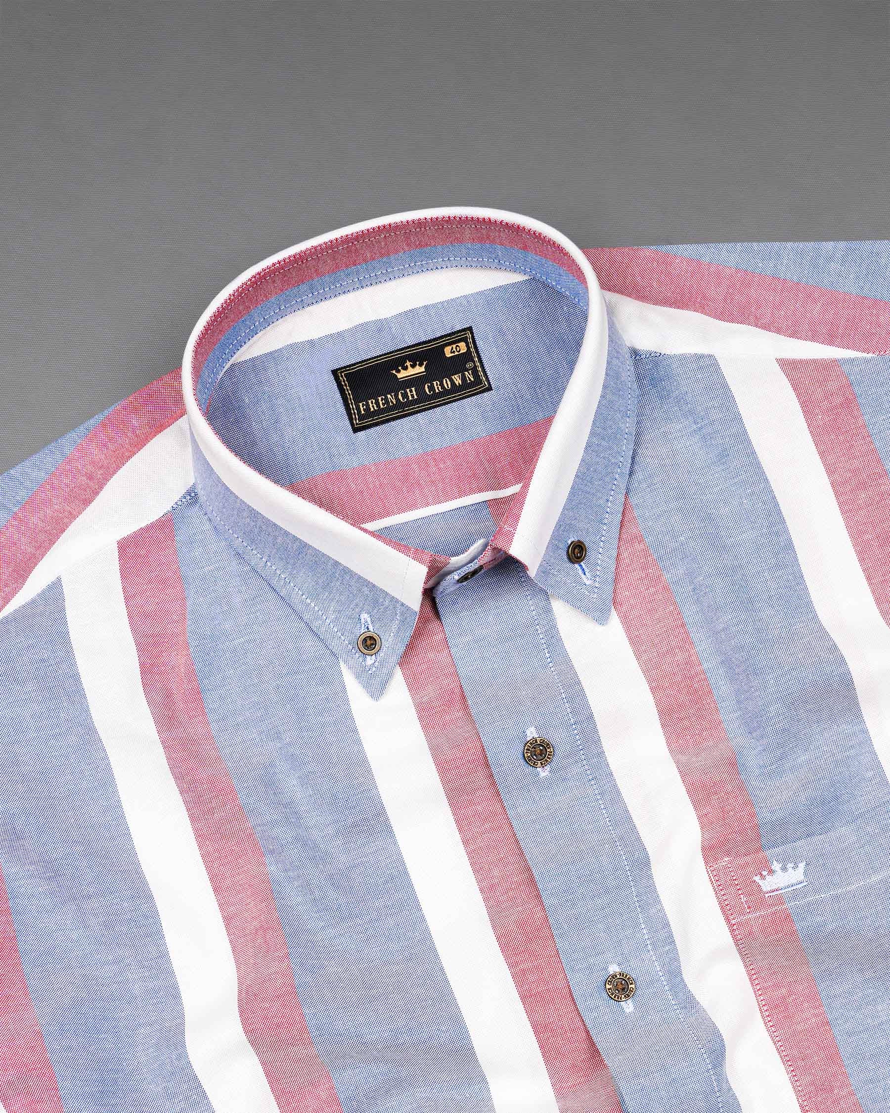Wistful Blue and Charm Pink Striped Royal Oxford Shirt