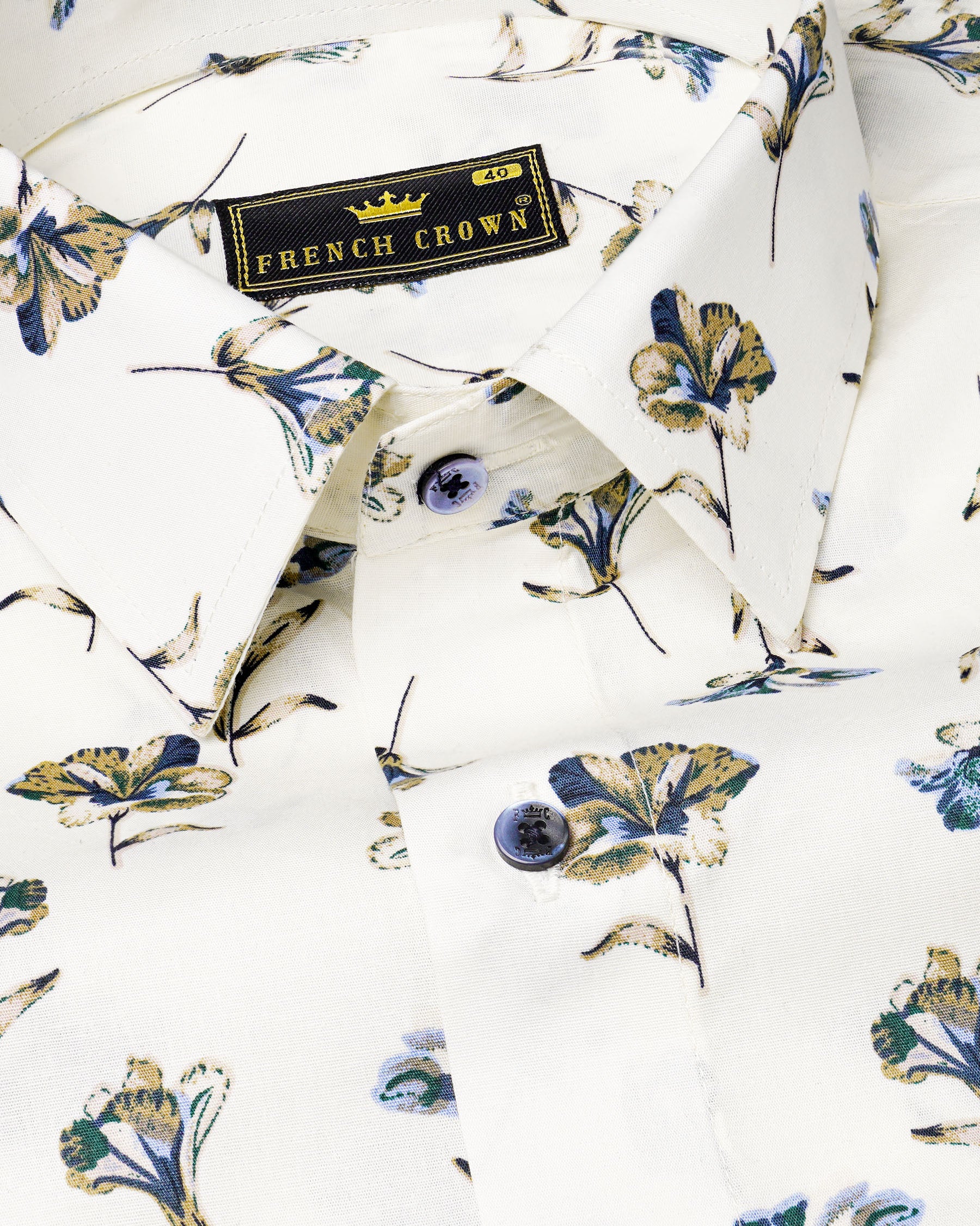 Off White Multicolor Floral Printed Premium Cotton Shirt