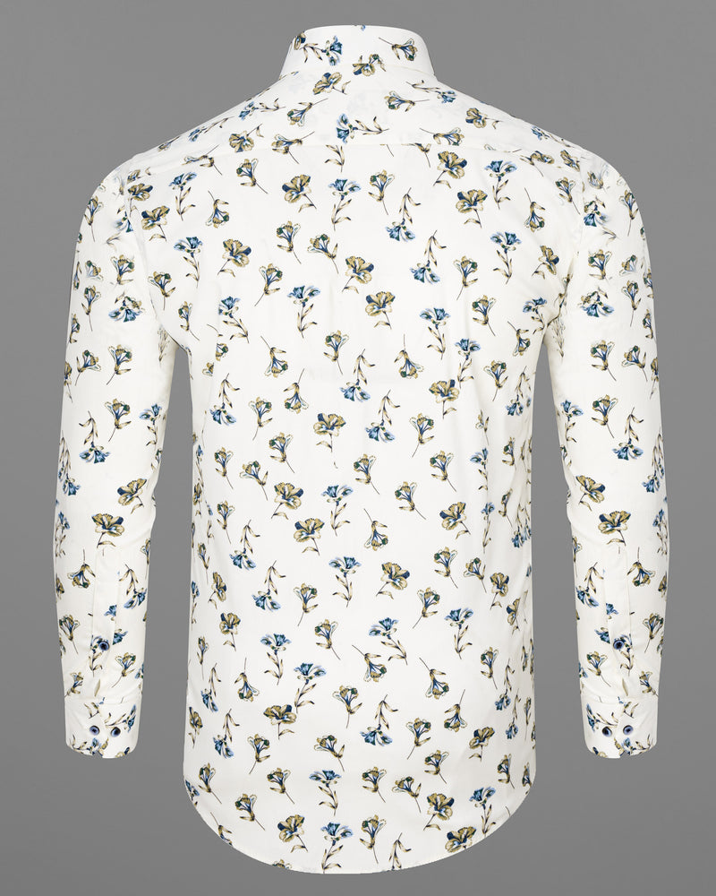 Off White Multicolor Floral Printed Premium Cotton Shirt
