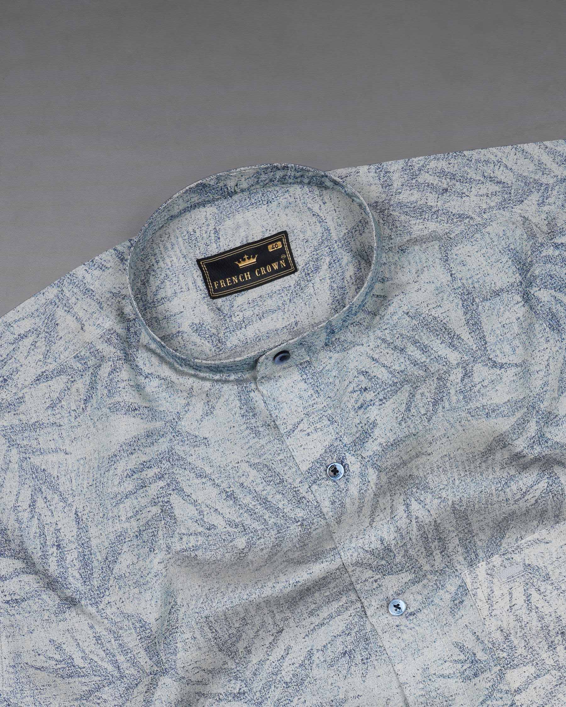 Raven Blue and Zircon Gray Leaves Textured Royal Oxford Shirt