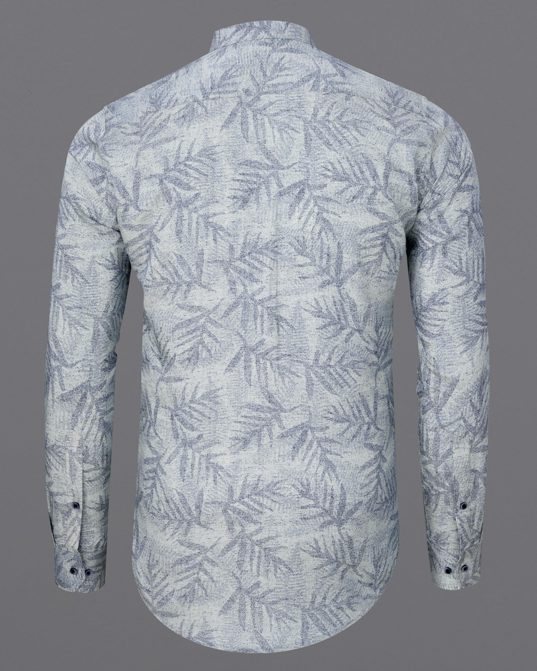 Raven Blue and Zircon Gray Leaves Textured Royal Oxford Shirt