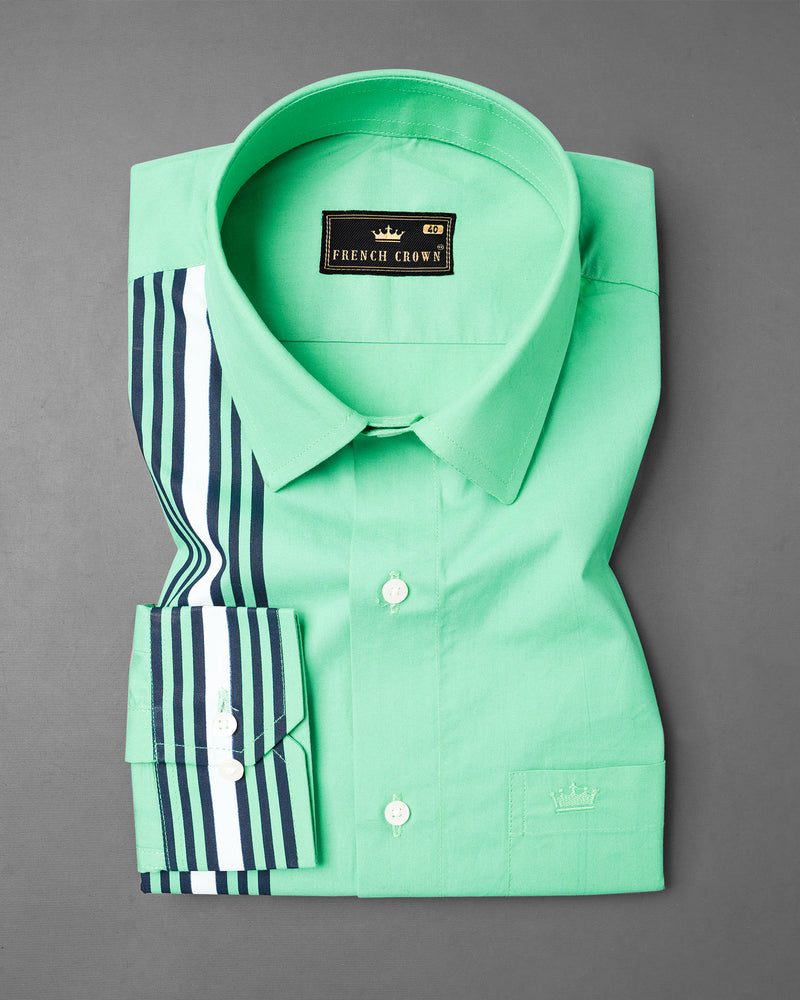Bermuda Green with Striped Premium Cotton Shirt