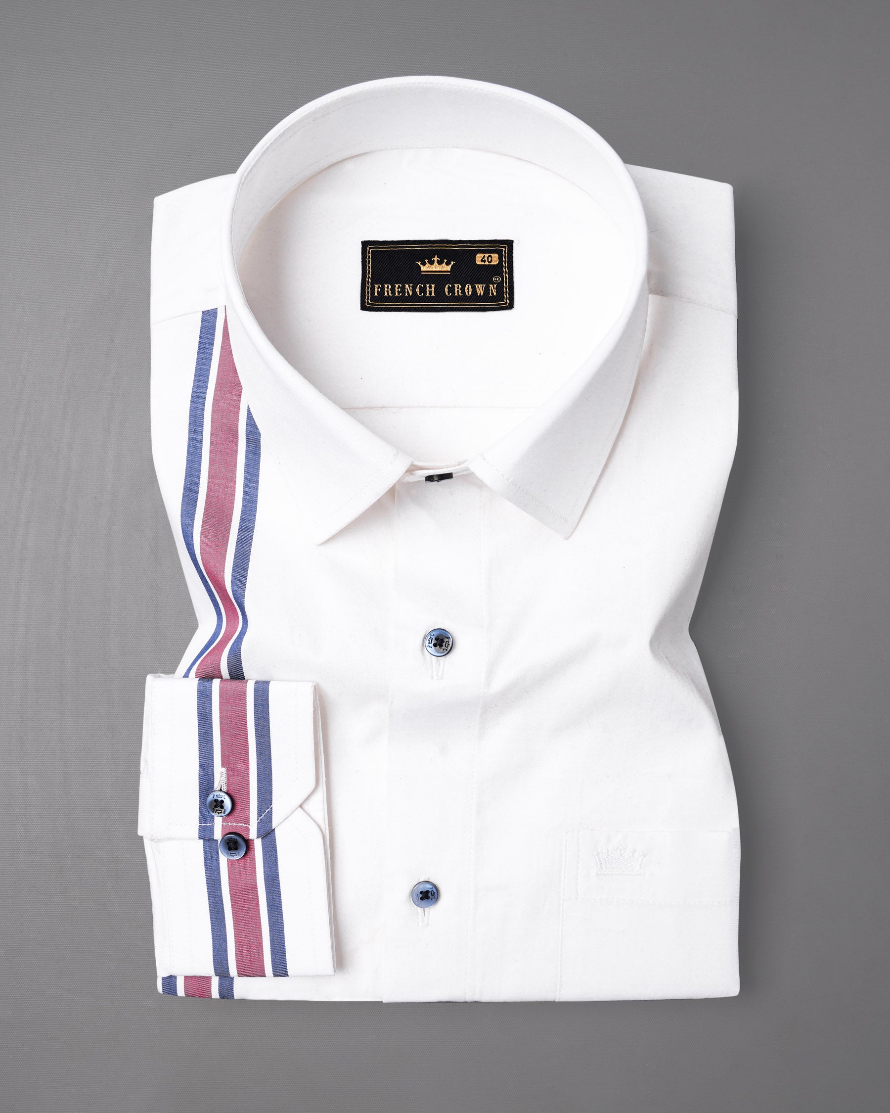 Bright White with Striped Premium Cotton Shirt