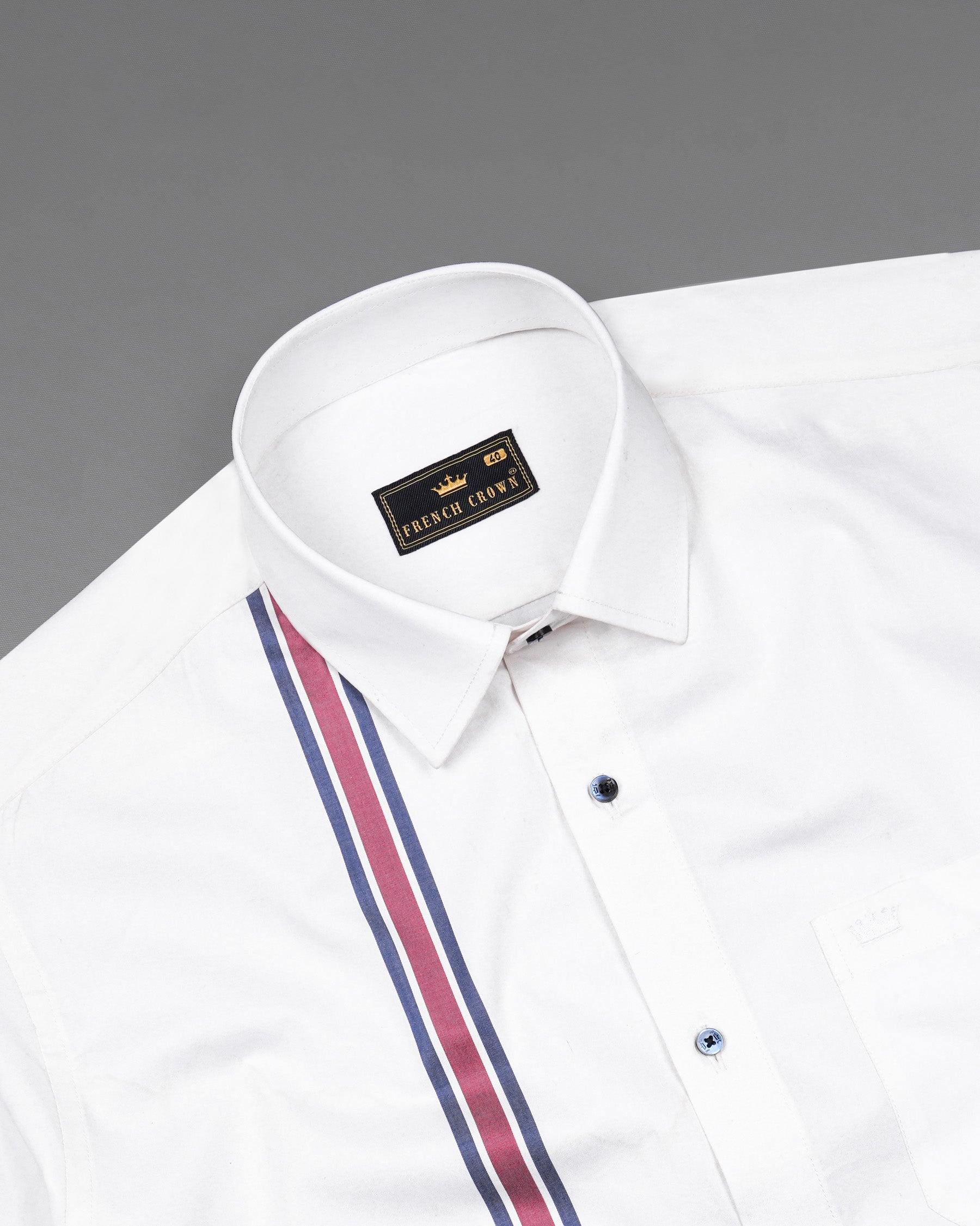 Bright White with Striped Premium Cotton Shirt