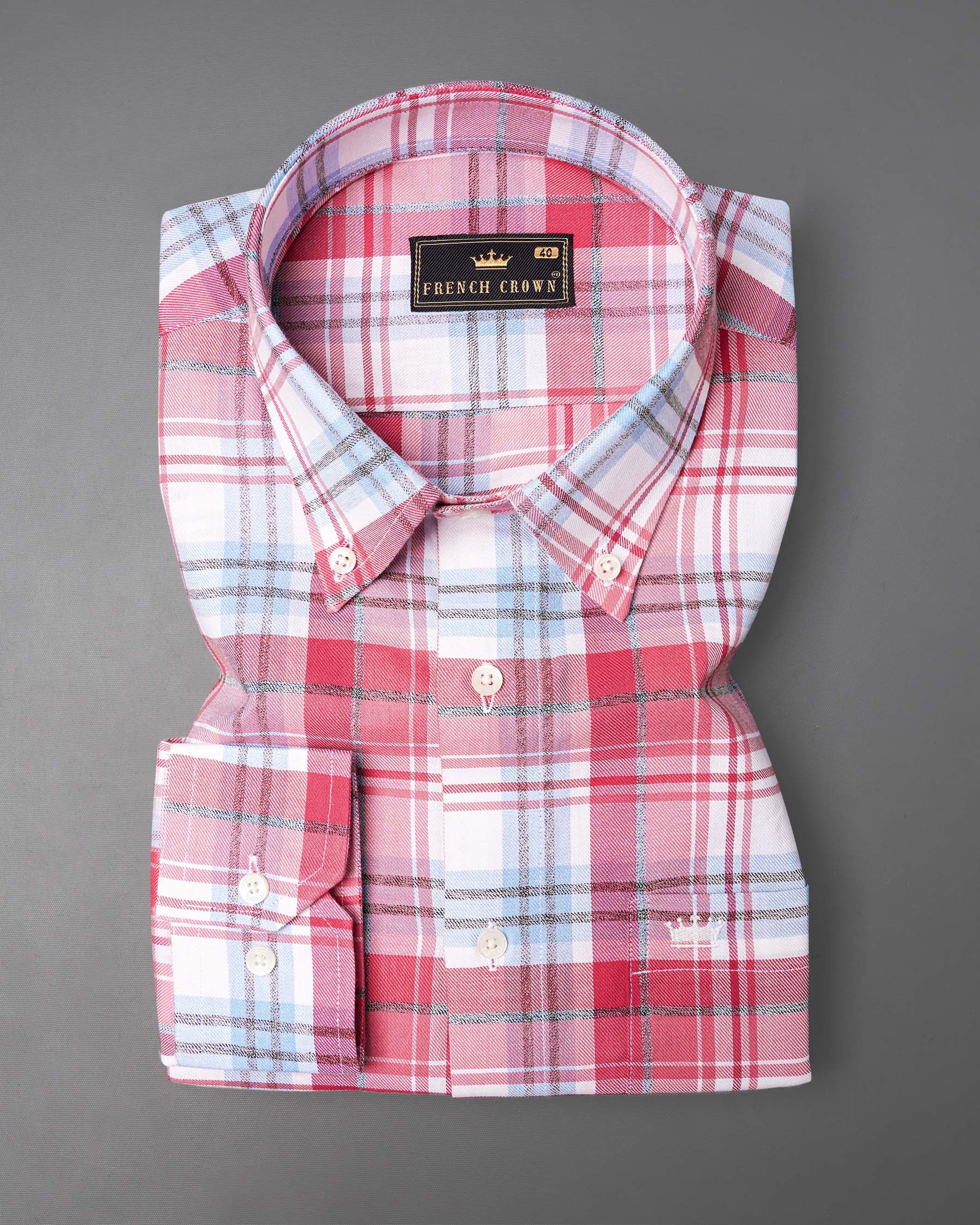 Cabaret Pink and Perano Blue Twill Plaid Premium Cotton Shirt