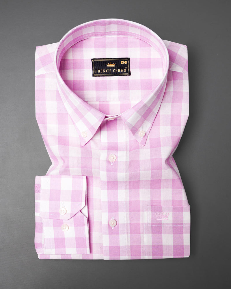 Melanie Pink and White Checkered Premium Cotton Shirt