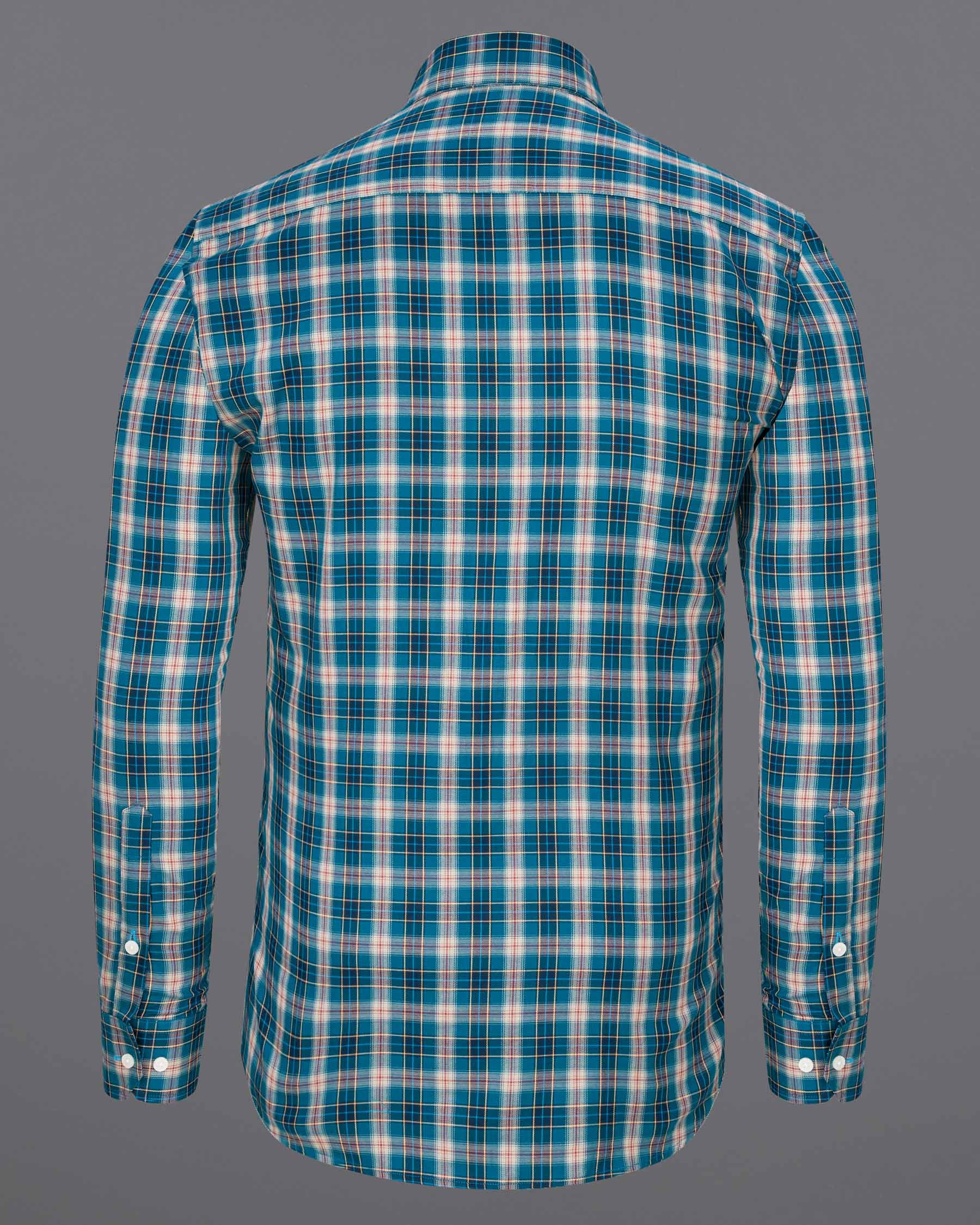 Ocean Blue Twill Plaid Premium Cotton Shirt