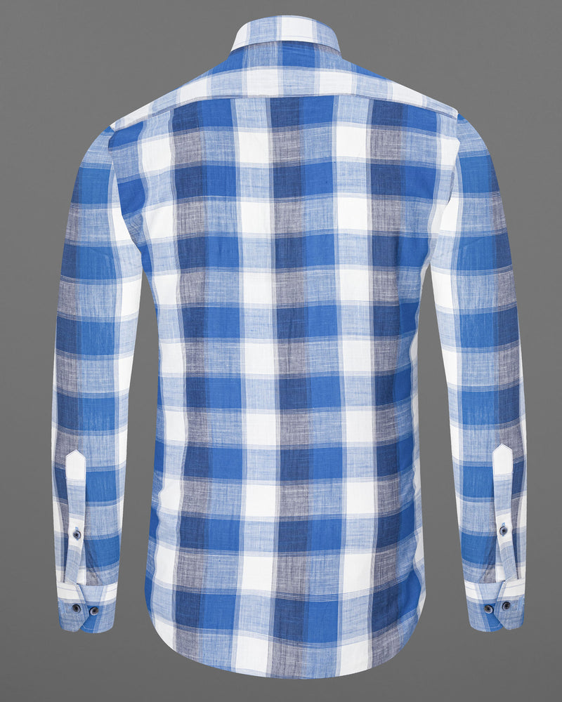 San Marino Blue and White Plaid Chambray Shirt