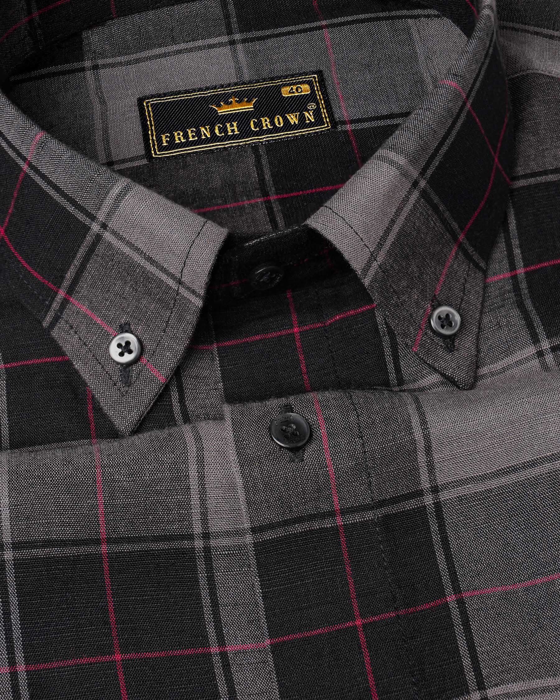Jade Black and Wenge Gray Plaid Luxurious Linen Shirt