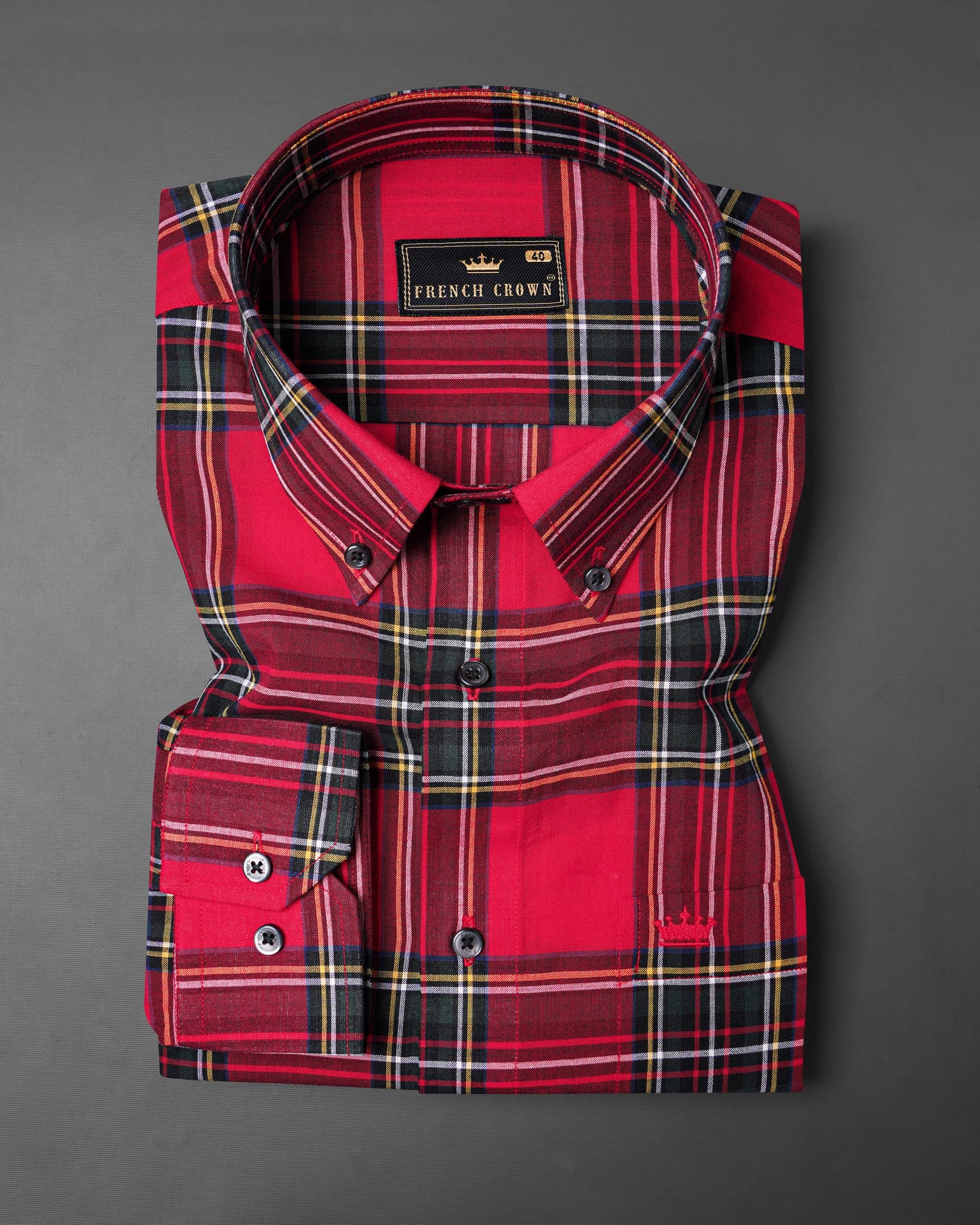 Crimson Red Plaid Premium Cotton Shirt