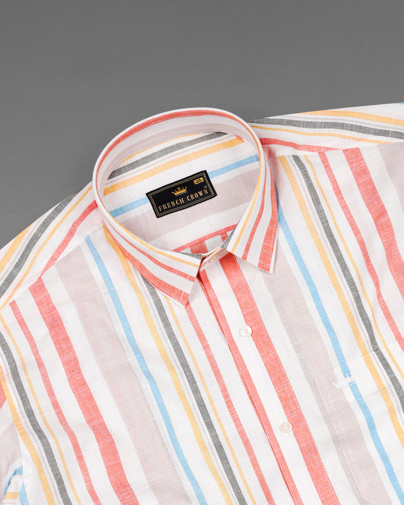 Light Pink with Swirl Gray Striped Luxurious Linen Shirt