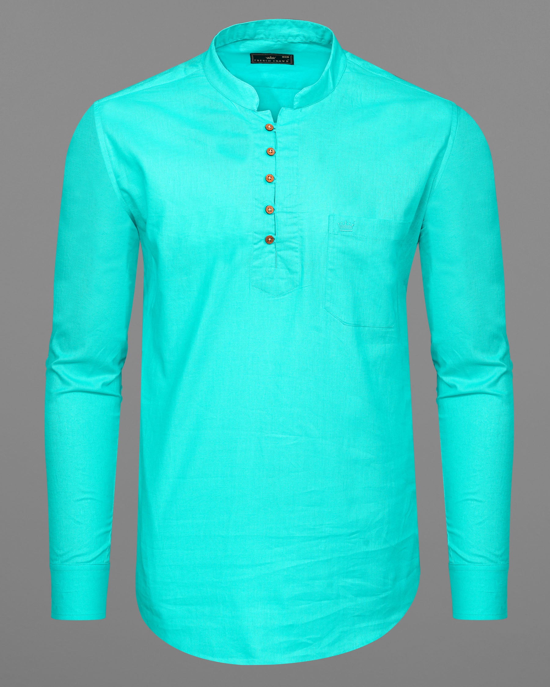 Bright Turquoise Luxurious Linen Kurta Shirt