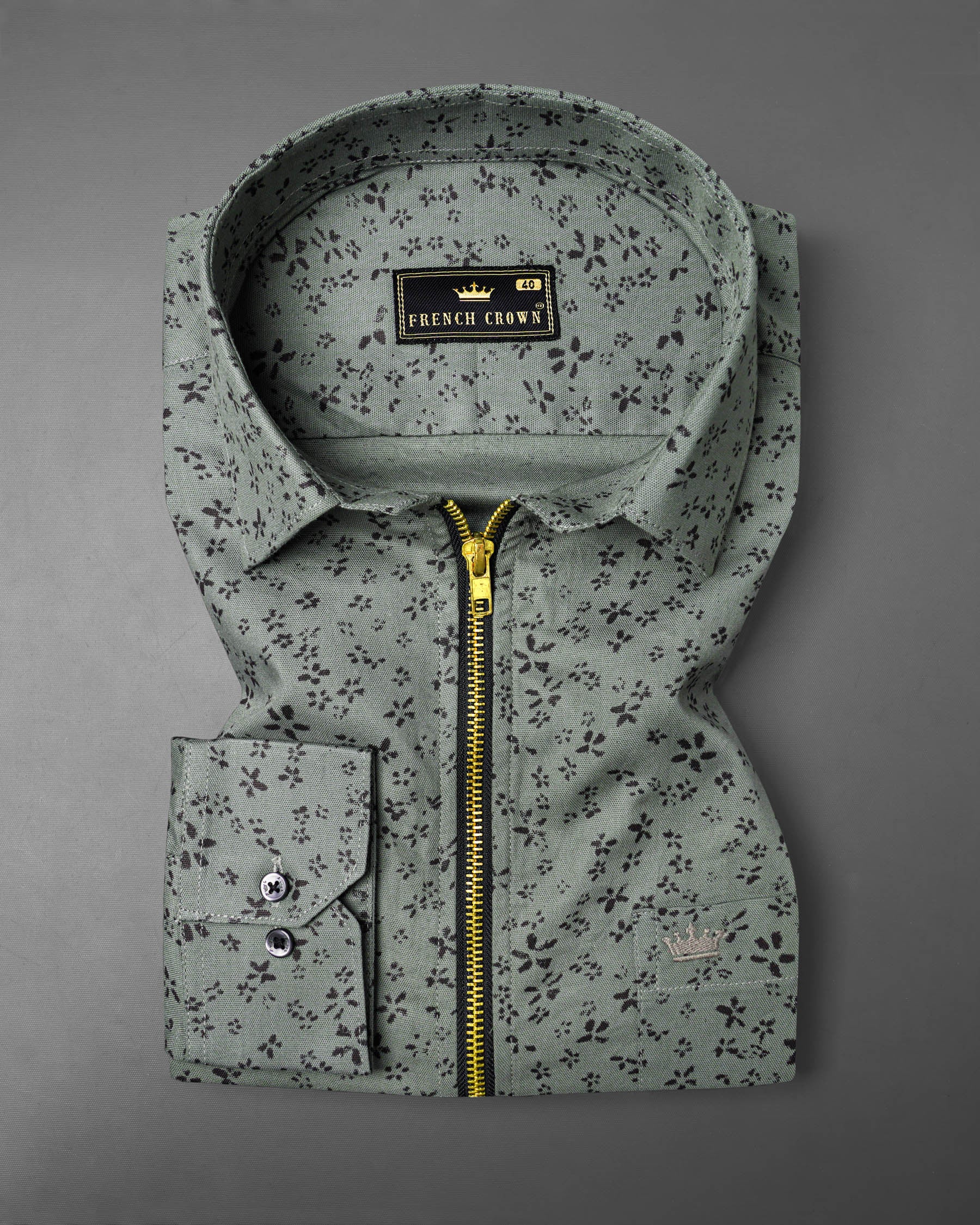 Stack Green Ditzy Royal Oxford zipper Overshirt