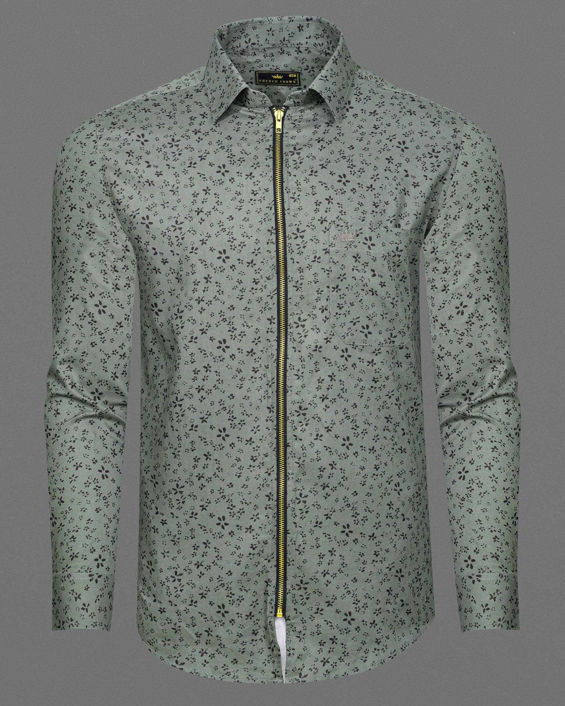 Stack Green Ditzy Royal Oxford zipper Overshirt