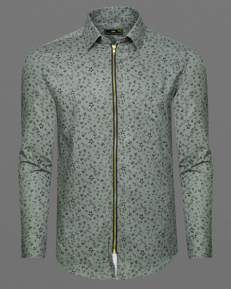 Stack Green Ditzy Royal Oxford zipper Overshirt