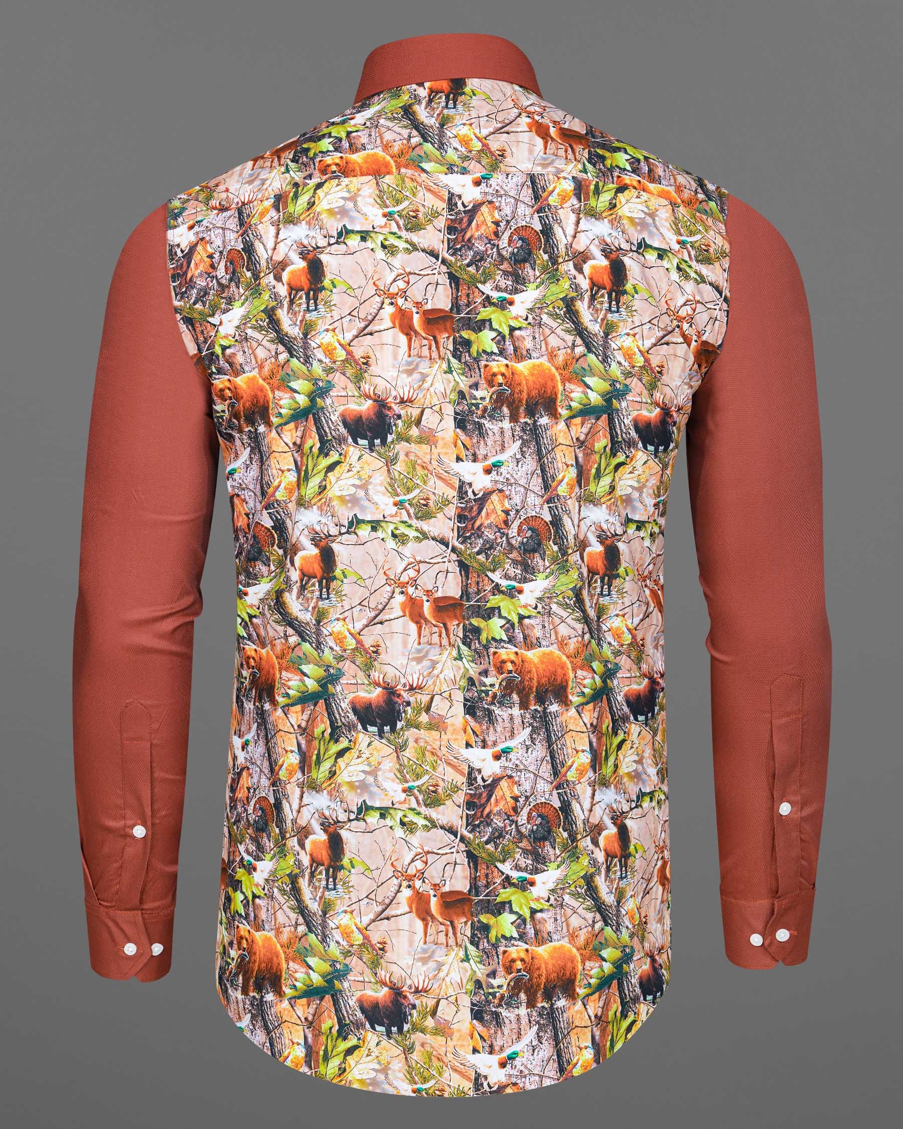 Sepia Rose with Back Tropical Printed Dobby Textured Designer Shirt