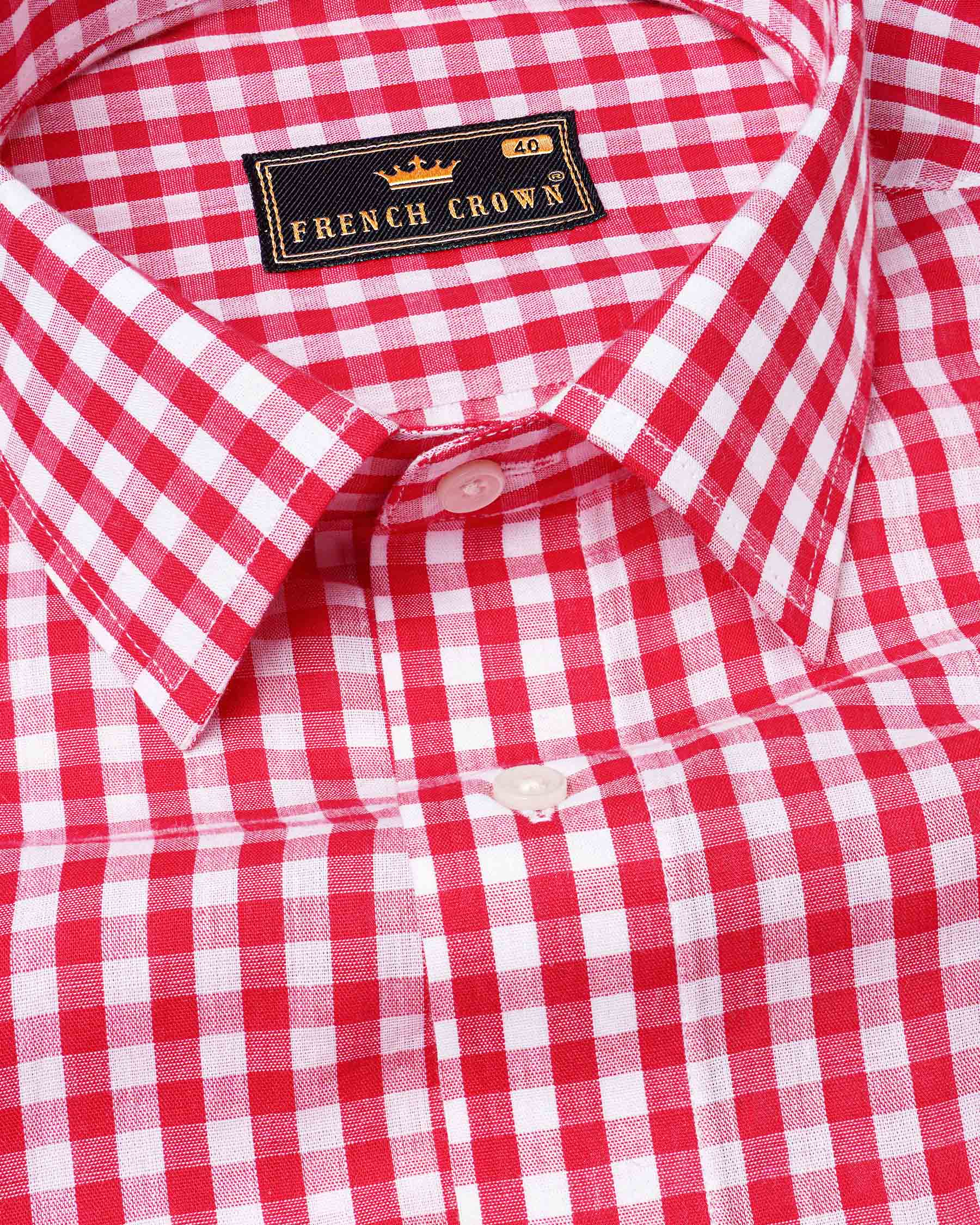 Flush Mahogany Red with White Gingham Checkered Premium Cotton Shirt 7444-38, 7444-H-38, 7444-39, 7444-H-39, 7444-40, 7444-H-40, 7444-42, 7444-H-42, 7444-44, 7444-H-44, 7444-46, 7444-H-46, 7444-48, 7444-H-48, 7444-50, 7444-H-50, 7444-52, 7444-H-52