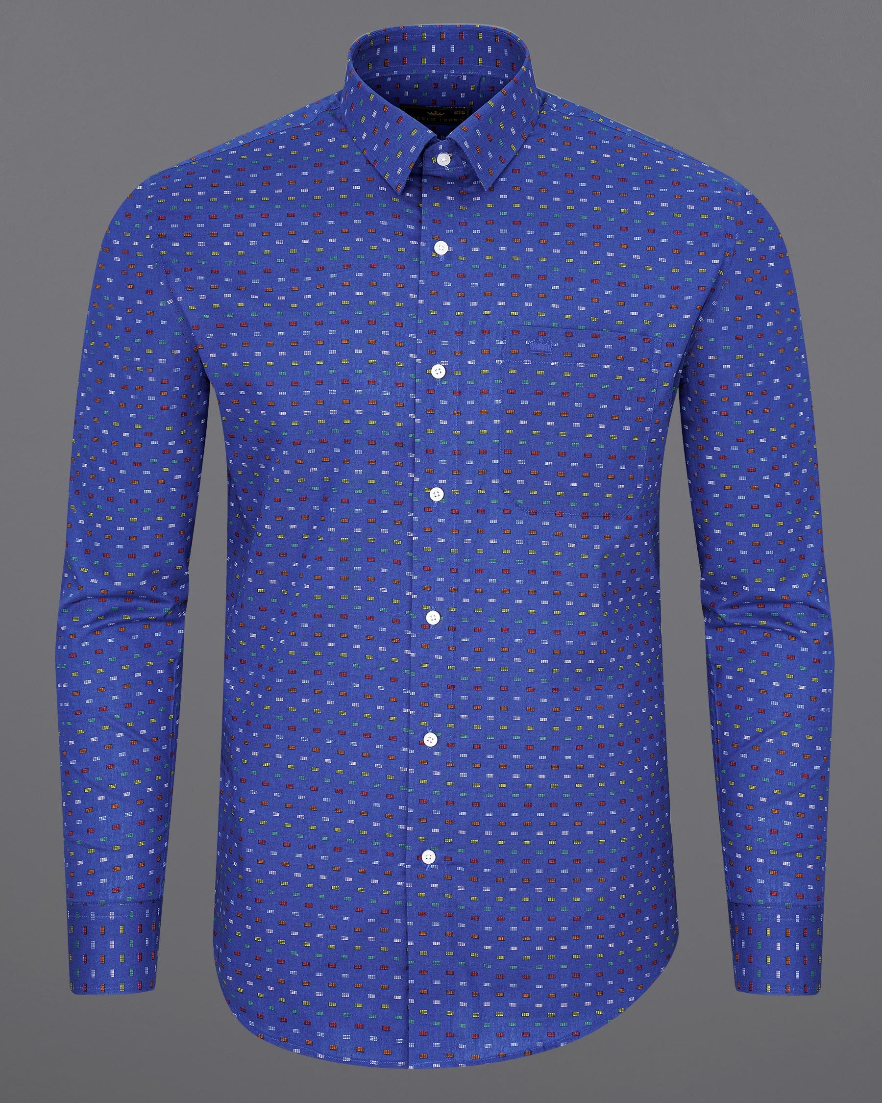 Chambray Blue with Multicolour Printed Premium Cotton Shirt  7466-38, 7466-H-38, 7466-39, 7466-H-39, 7466-40, 7466-H-40, 7466-42, 7466-H-42, 7466-44, 7466-H-44, 7466-46, 7466-H-46, 7466-48, 7466-H-48, 7466-50, 7466-H-50, 7466-52, 7466-H-52