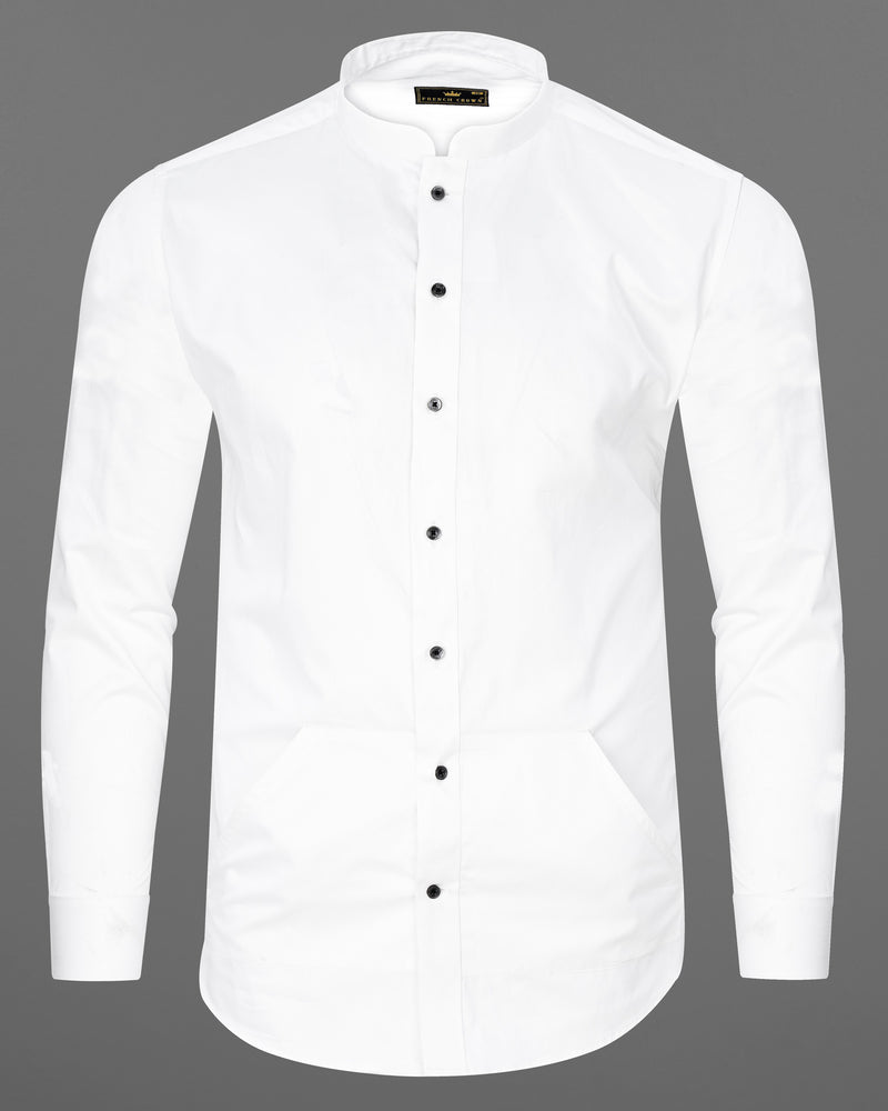 BRIGHT WHITE SIDE POCKETS SUPER SOFT PREMIUM COTTON SHIRT