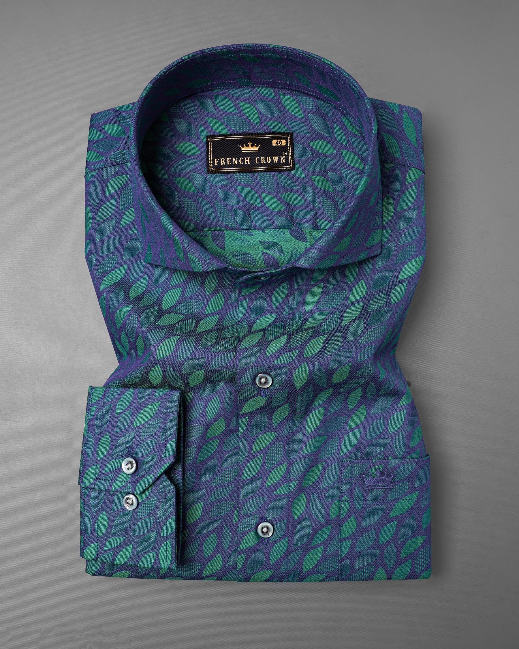 Twilight Blue Jacquard Textured Premium Giza Cotton Shirt