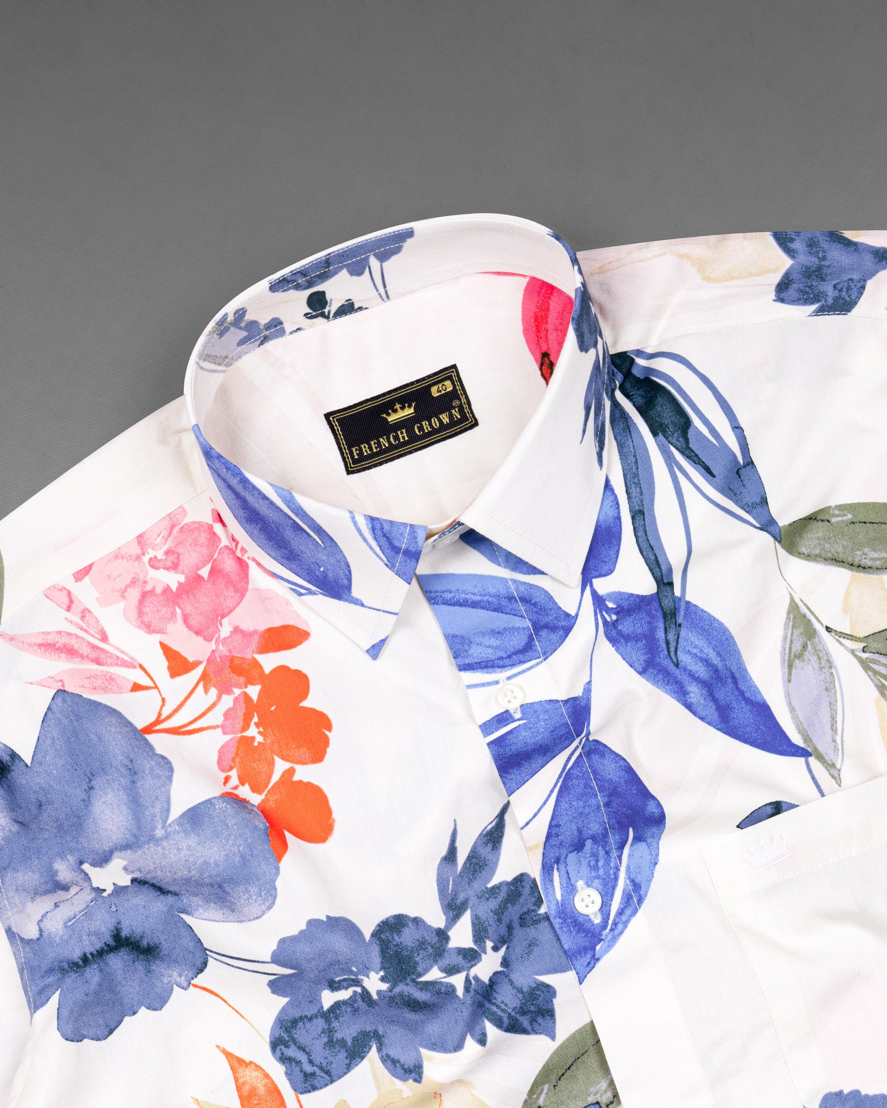 OFF White Floral Printed Premium Cotton Shirt 7484-38, 7484-H-38, 7484-39, 7484-H-39, 7484-40, 7484-H-40, 7484-42, 7484-H-42, 7484-44, 7484-H-44, 7484-46, 7484-H-46, 7484-48, 7484-H-48, 7484-50, 7484-H-50, 7484-52, 7484-H-52