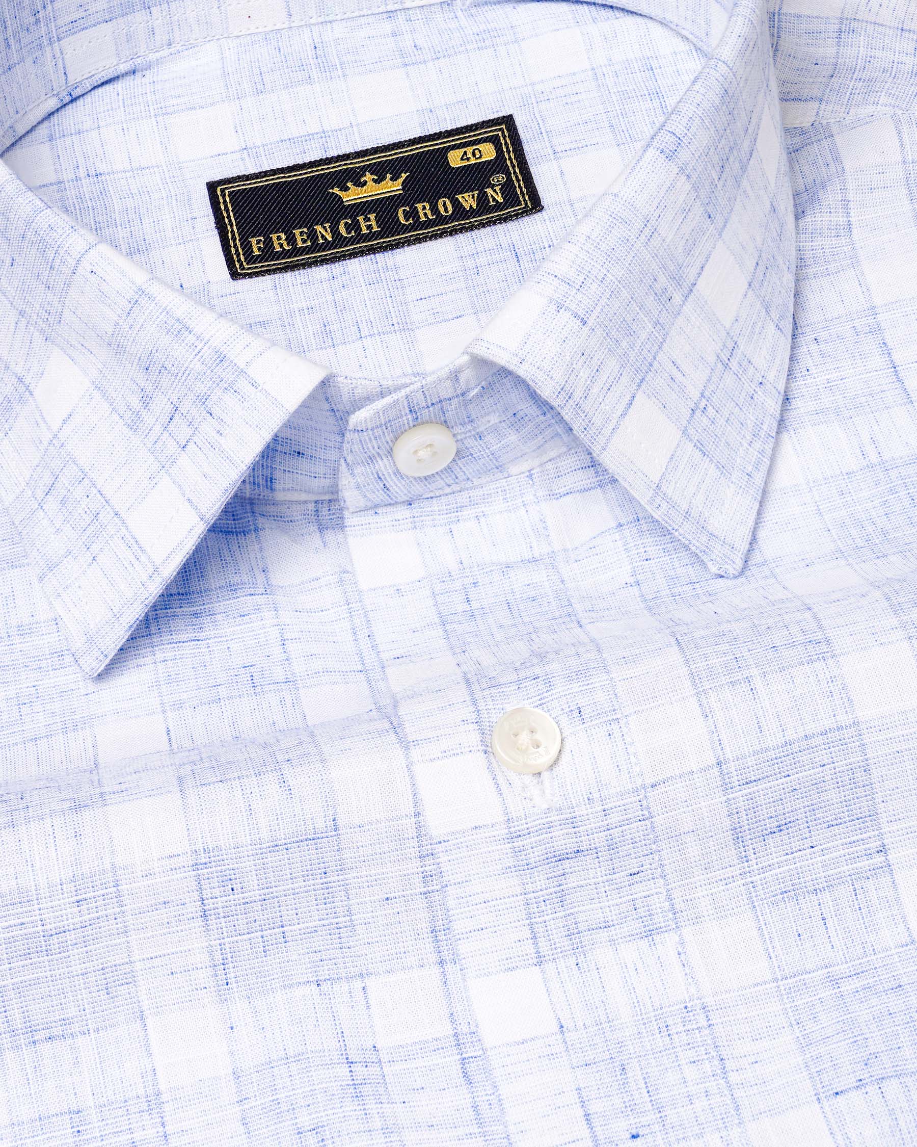 Platinum Blue Plaid Luxurious Linen Shirt 7487-38, 7487-H-38, 7487-39, 7487-H-39, 7487-40, 7487-H-40, 7487-42, 7487-H-42, 7487-44, 7487-H-44, 7487-46, 7487-H-46, 7487-48, 7487-H-48, 7487-50, 7487-H-50, 7487-52, 7487-H-52