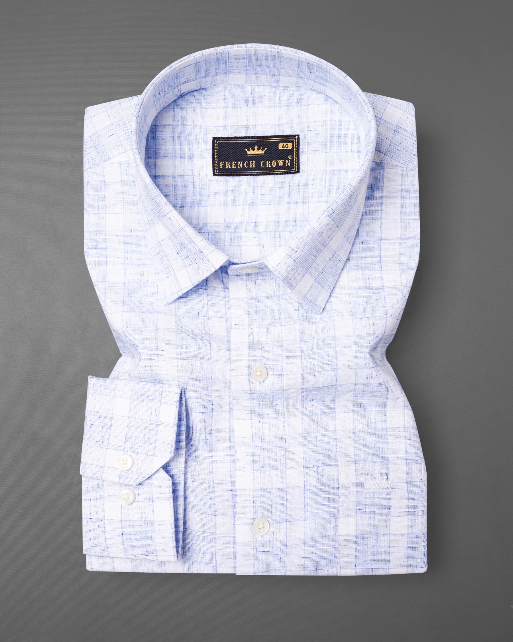 Platinum Blue Plaid Luxurious Linen Shirt 7487-38, 7487-H-38, 7487-39, 7487-H-39, 7487-40, 7487-H-40, 7487-42, 7487-H-42, 7487-44, 7487-H-44, 7487-46, 7487-H-46, 7487-48, 7487-H-48, 7487-50, 7487-H-50, 7487-52, 7487-H-52