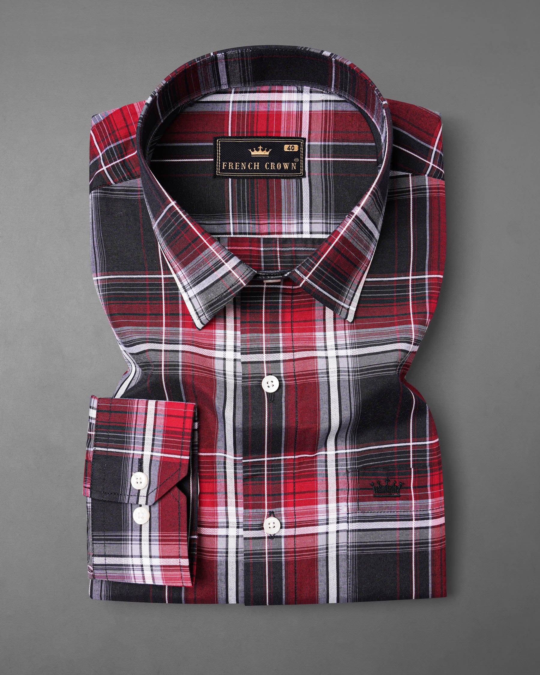 Jade Black and Fire Brick Red Plaid Dobby Textured Premium Giza Cotton Shirt 7490-38, 7490-H-38, 7490-39, 7490-H-39, 7490-40, 7490-H-40, 7490-42, 7490-H-42, 7490-44, 7490-H-44, 7490-46, 7490-H-46, 7490-48, 7490-H-48, 7490-50, 7490-H-50, 7490-52, 7490-H-52