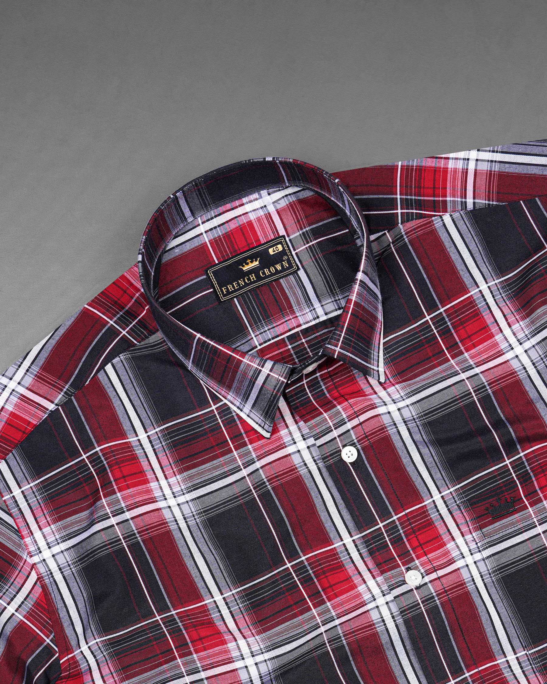 Jade Black and Fire Brick Red Plaid Dobby Textured Premium Giza Cotton Shirt 7490-38, 7490-H-38, 7490-39, 7490-H-39, 7490-40, 7490-H-40, 7490-42, 7490-H-42, 7490-44, 7490-H-44, 7490-46, 7490-H-46, 7490-48, 7490-H-48, 7490-50, 7490-H-50, 7490-52, 7490-H-52