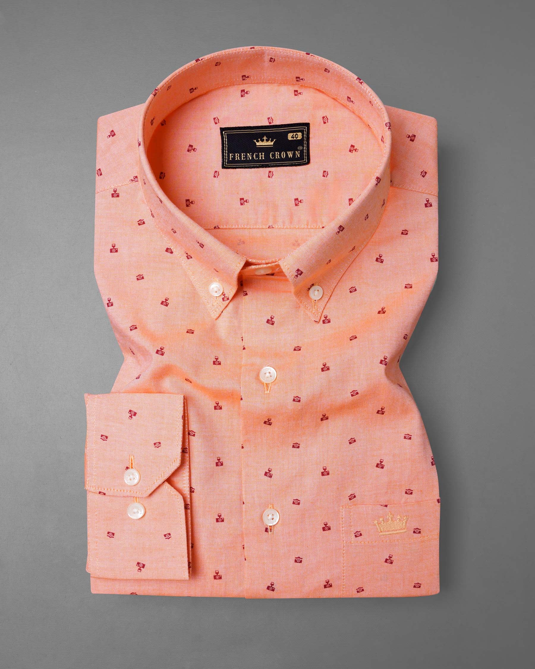 Dark Salmon Peach Camera Print Royal Oxford Shirt  7510-BD-38, 7510-BD-H-38, 7510-BD-39, 7510-BD-H-39, 7510-BD-40, 7510-BD-H-40, 7510-BD-42, 7510-BD-H-42, 7510-BD-44, 7510-BD-H-44, 7510-BD-46, 7510-BD-H-46, 7510-BD-48, 7510-BD-H-48, 7510-BD-50, 7510-BD-H-50, 7510-BD-52, 7510-BD-H-52