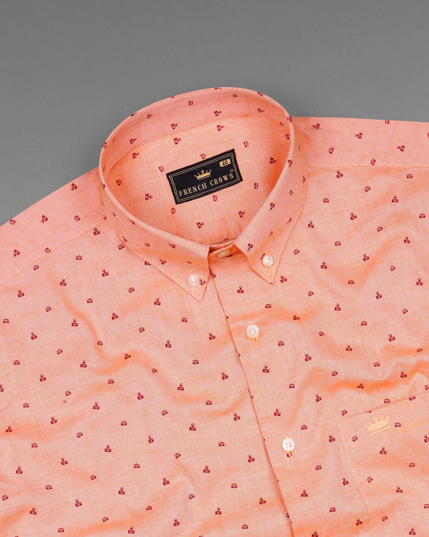 Dark Salmon Peach Camera Print Royal Oxford Shirt  7510-BD-38, 7510-BD-H-38, 7510-BD-39, 7510-BD-H-39, 7510-BD-40, 7510-BD-H-40, 7510-BD-42, 7510-BD-H-42, 7510-BD-44, 7510-BD-H-44, 7510-BD-46, 7510-BD-H-46, 7510-BD-48, 7510-BD-H-48, 7510-BD-50, 7510-BD-H-50, 7510-BD-52, 7510-BD-H-52