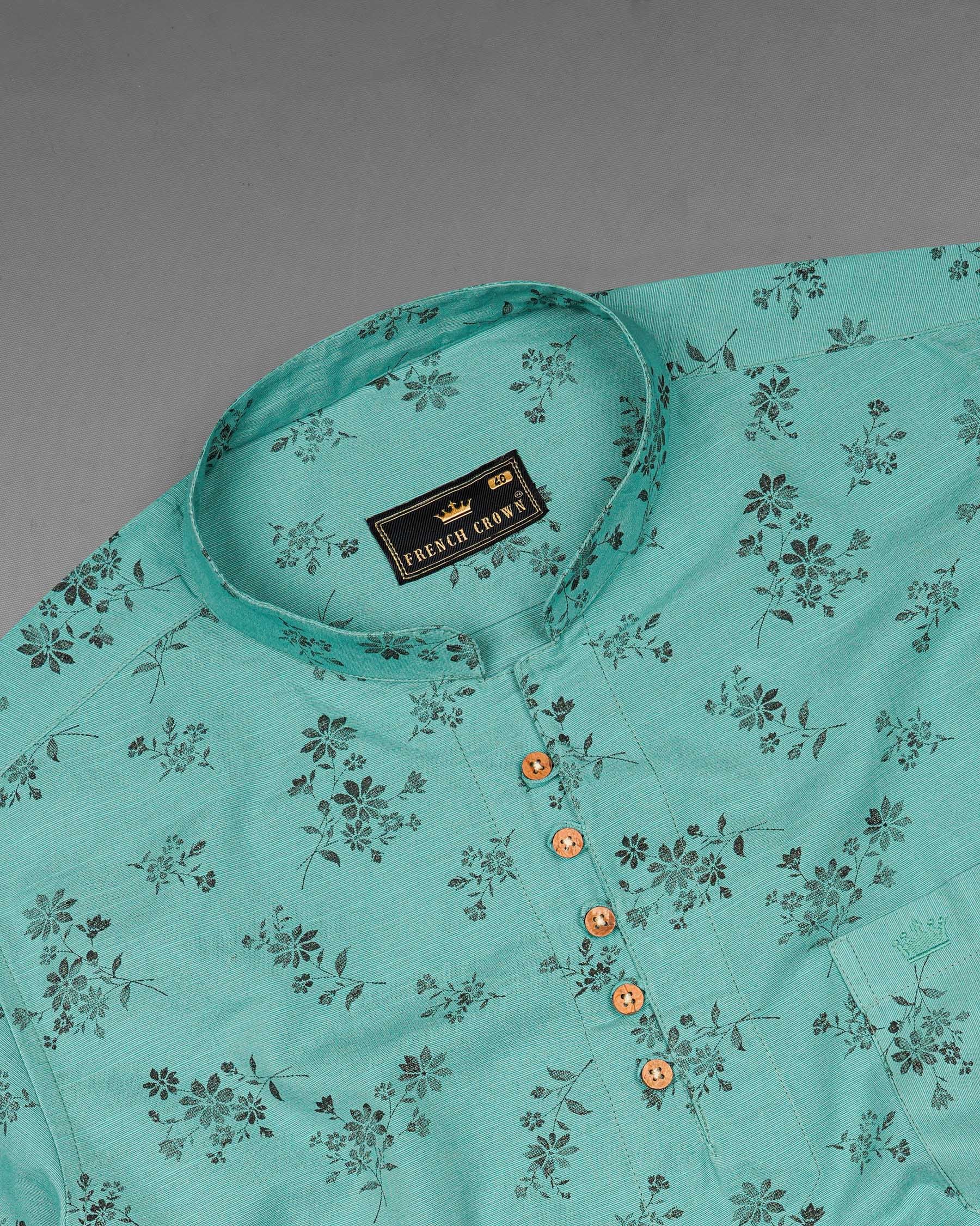 Breaker Bay Green With Black Floral Textured Luxurious Linen Kurta Shirt 7515-KS-38, 7515-KS-H-38, 7515-KS-39, 7515-KS-H-39, 7515-KS-40, 7515-KS-H-40, 7515-KS-42, 7515-KS-H-42, 7515-KS-44, 7515-KS-H-44, 7515-KS-46, 7515-KS-H-46, 7515-KS-48, 7515-KS-H-48, 7515-KS-50, 7515-KS-H-50, 7515-KS-52, 7515-KS-H-52