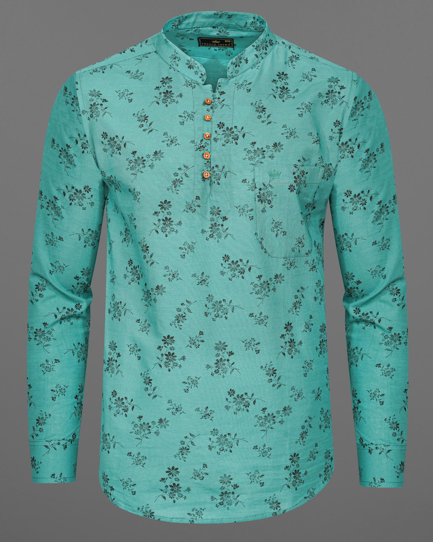 Breaker Bay Green With Black Floral Textured Luxurious Linen Kurta Shirt 7515-KS-38, 7515-KS-H-38, 7515-KS-39, 7515-KS-H-39, 7515-KS-40, 7515-KS-H-40, 7515-KS-42, 7515-KS-H-42, 7515-KS-44, 7515-KS-H-44, 7515-KS-46, 7515-KS-H-46, 7515-KS-48, 7515-KS-H-48, 7515-KS-50, 7515-KS-H-50, 7515-KS-52, 7515-KS-H-52