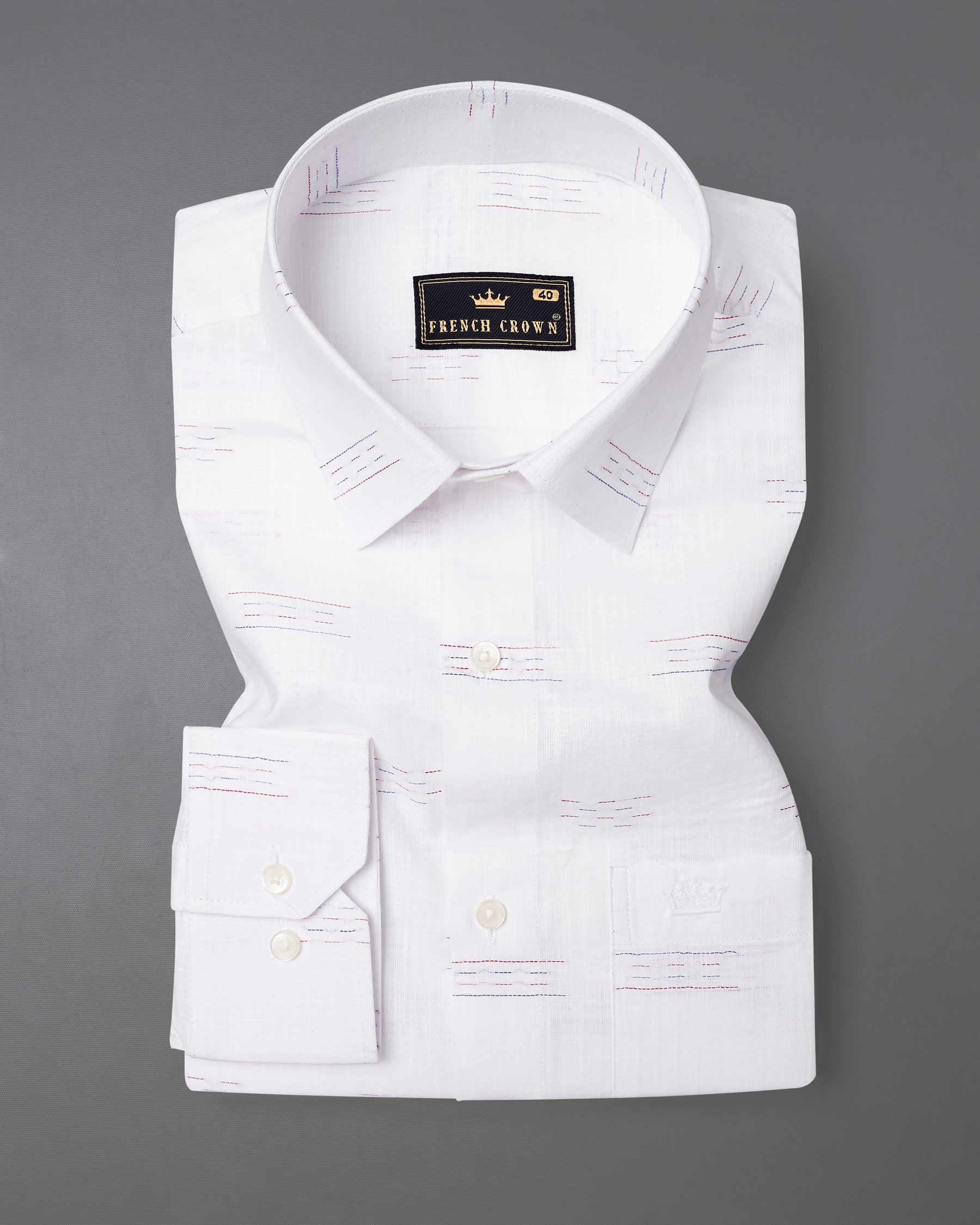 Bright White with Small Multicolor Dobby Textured Luxurious Linen Shirt