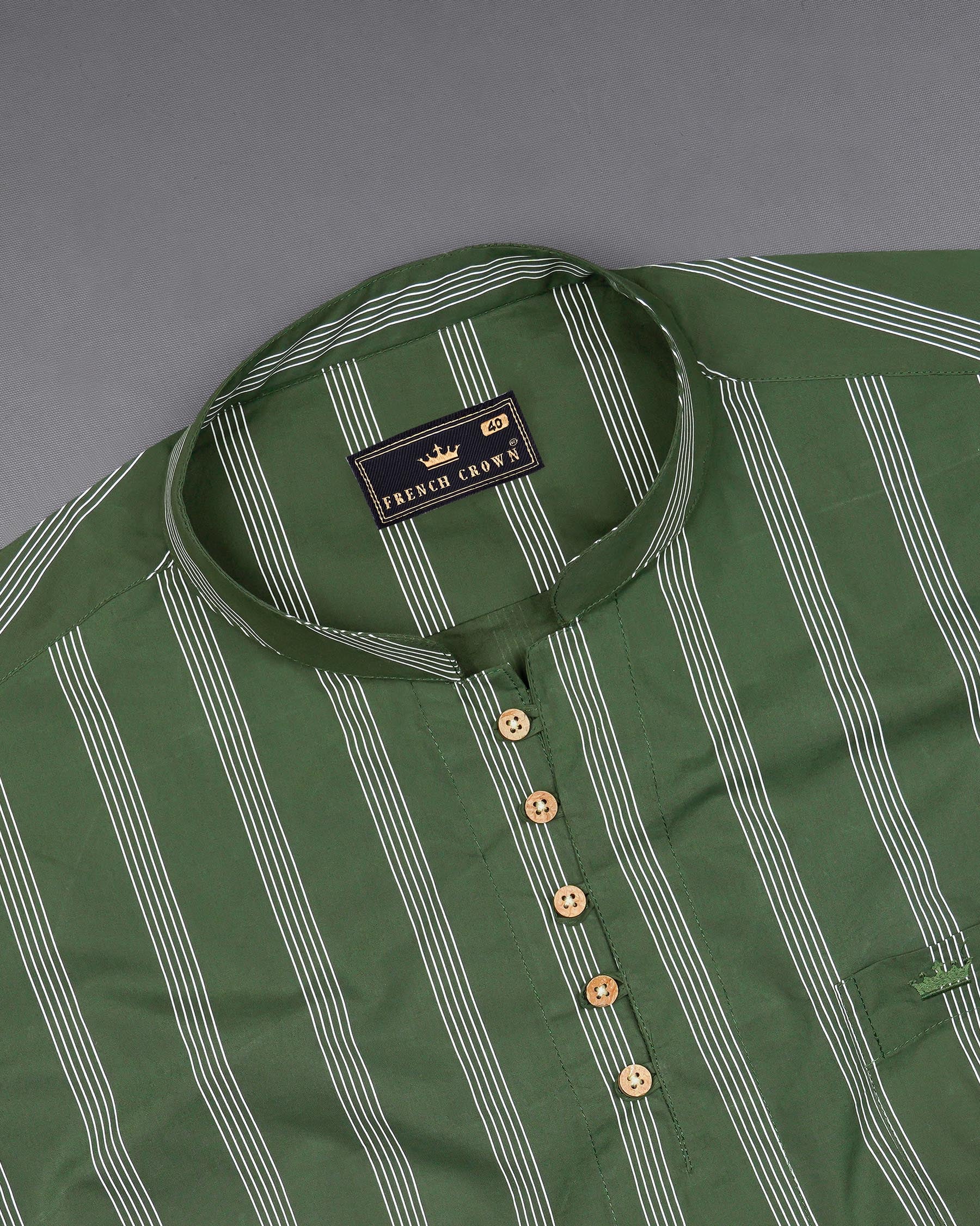 Finlandia Green Pinstriped Premium Cotton Kurta Shirt