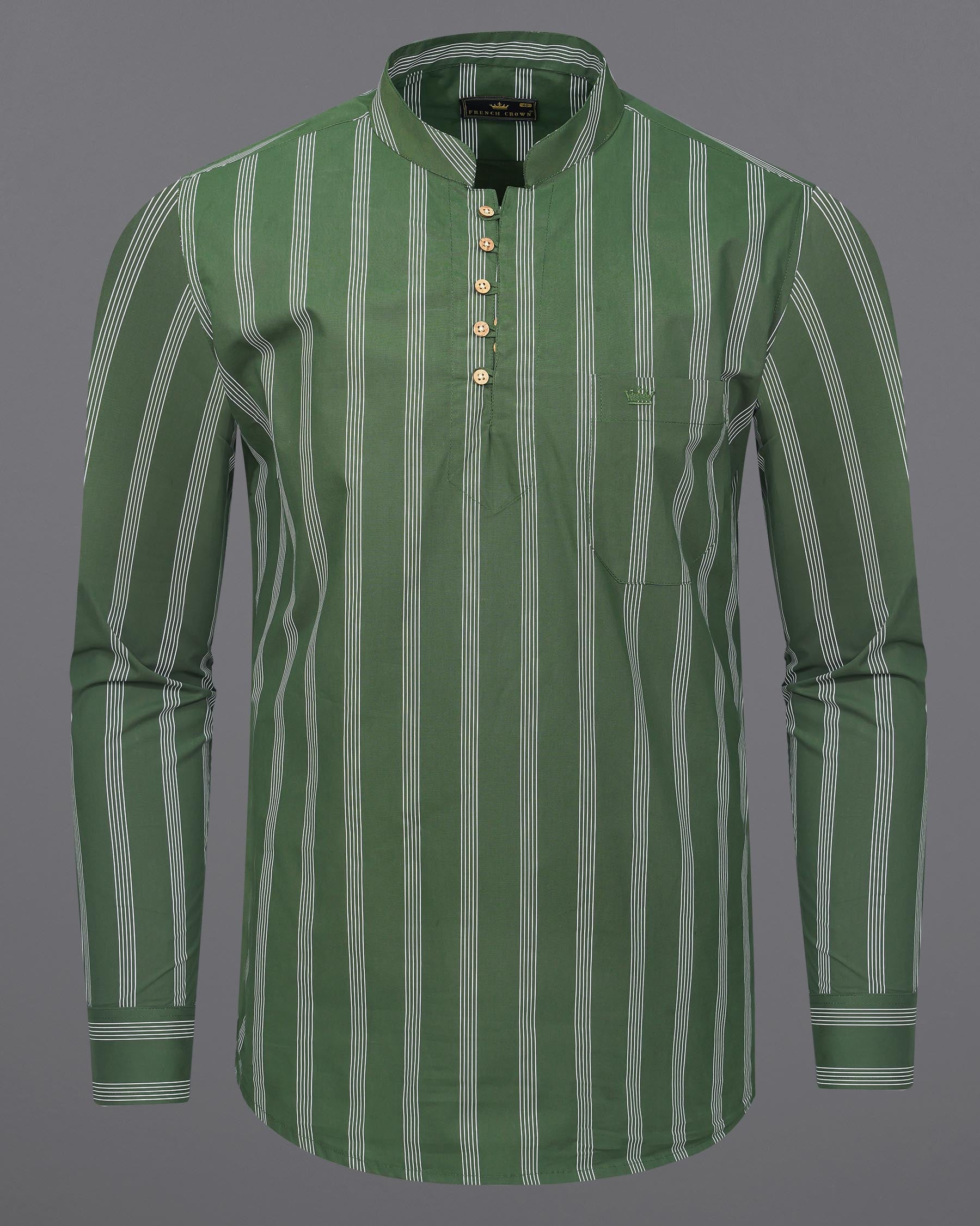 Finlandia Green Pinstriped Premium Cotton Kurta Shirt