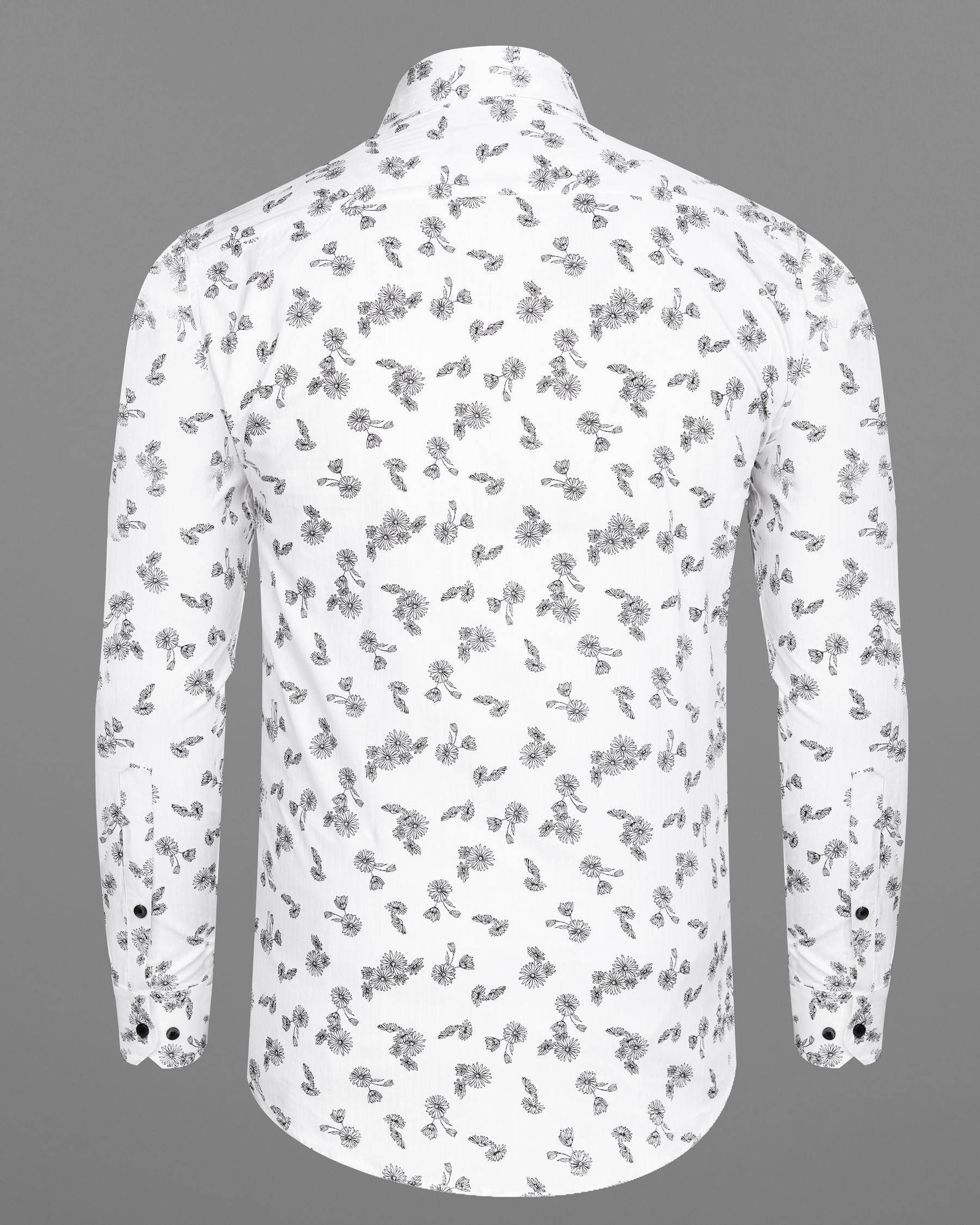 Bright White with Black Floral Dobby Textured Premium Giza Cotton Shirt