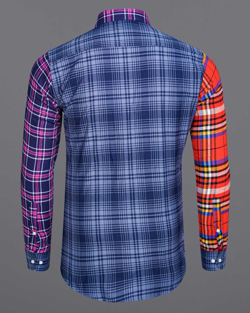 Cinnabar Red with Cloud Burst Blue Plaid Designer Flannel Shirt