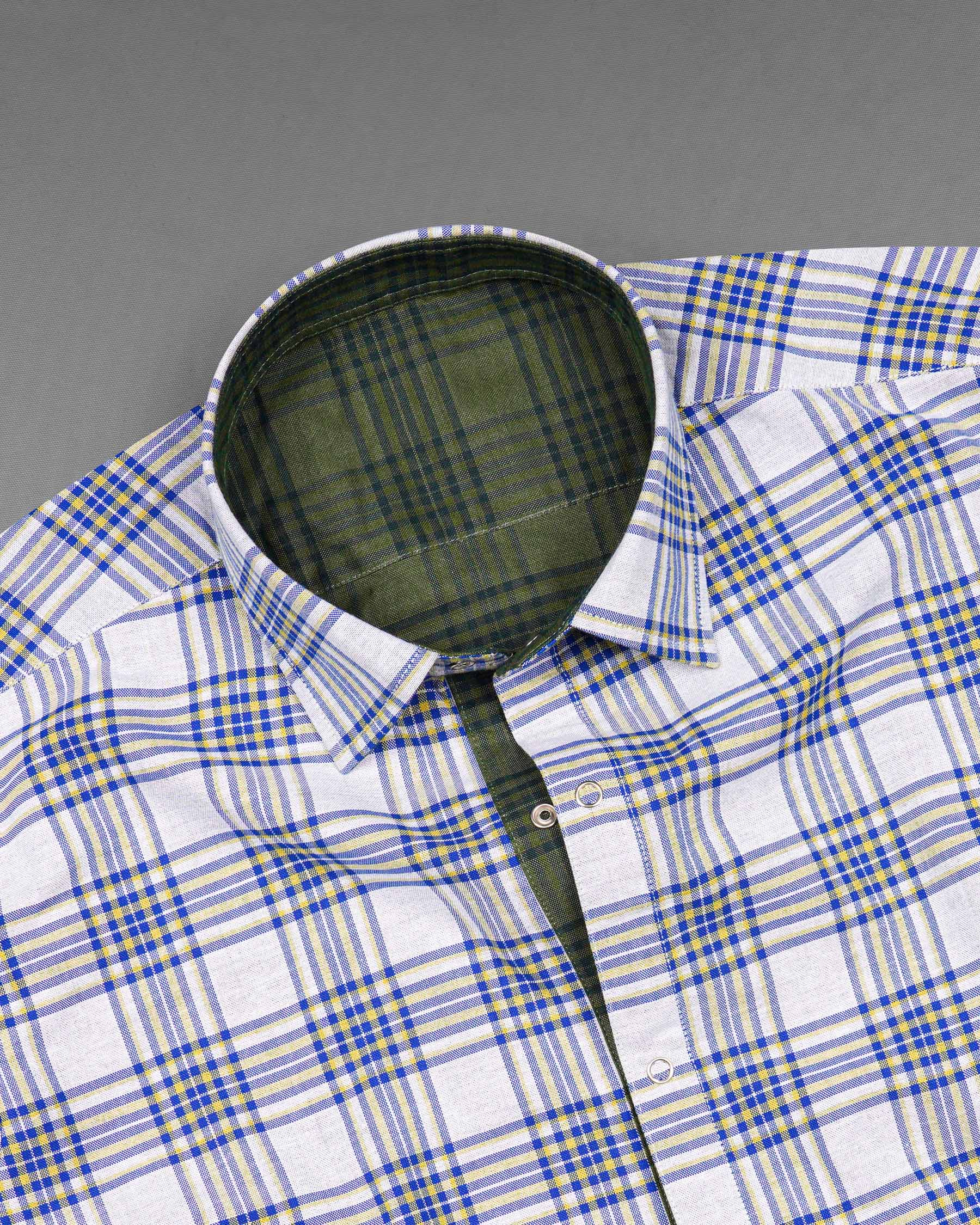 Wood Green and Bright White Plaid Royal Oxford Reversible Shirt 7538-38,7538-38,7538-39,7538-39,7538-40,7538-40,7538-42,7538-42,7538-44,7538-44,7538-46,7538-46,7538-48,7538-48,7538-50,7538-50,7538-52,7538-52