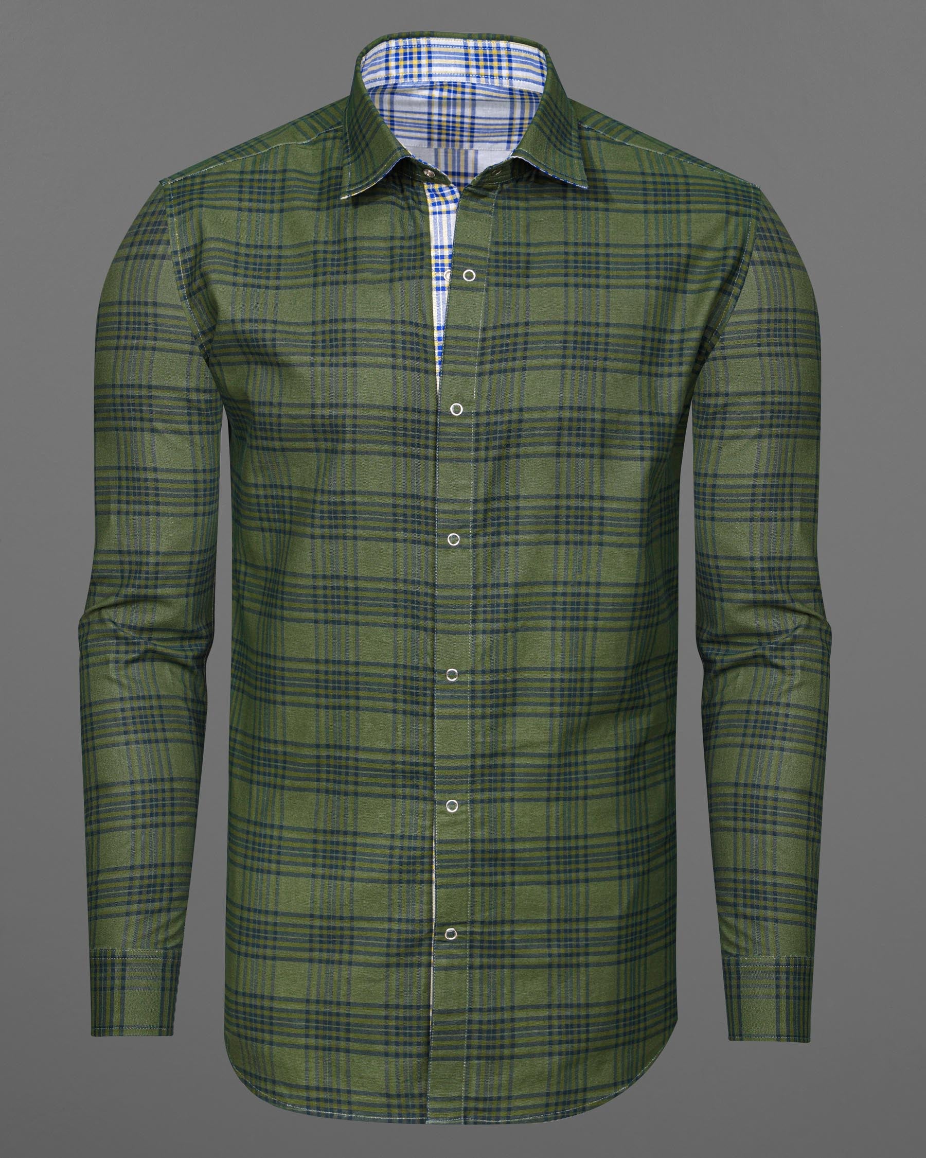 Wood Green and Bright White Plaid Royal Oxford Reversible Shirt 7538-38,7538-38,7538-39,7538-39,7538-40,7538-40,7538-42,7538-42,7538-44,7538-44,7538-46,7538-46,7538-48,7538-48,7538-50,7538-50,7538-52,7538-52