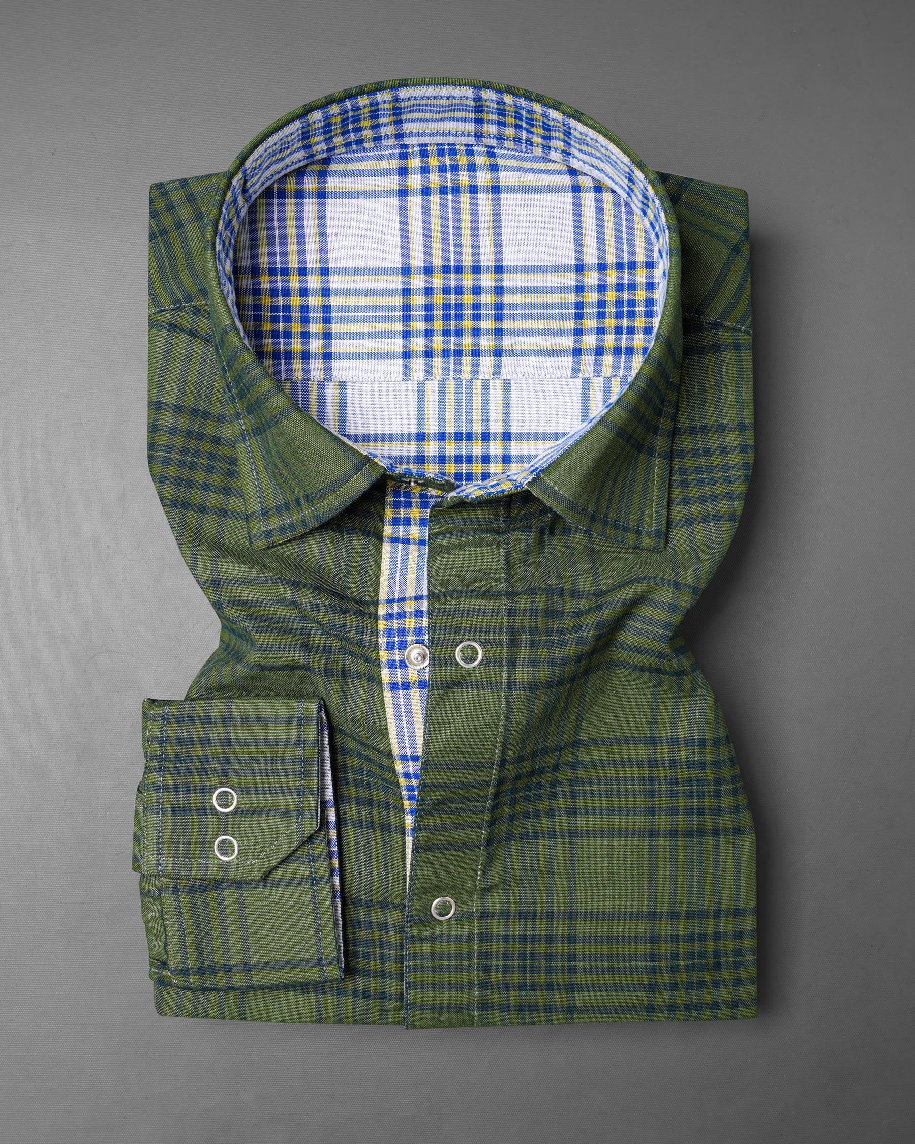 Wood Green and Bright White Plaid Royal Oxford Reversible Shirt 7538-38,7538-38,7538-39,7538-39,7538-40,7538-40,7538-42,7538-42,7538-44,7538-44,7538-46,7538-46,7538-48,7538-48,7538-50,7538-50,7538-52,7538-52