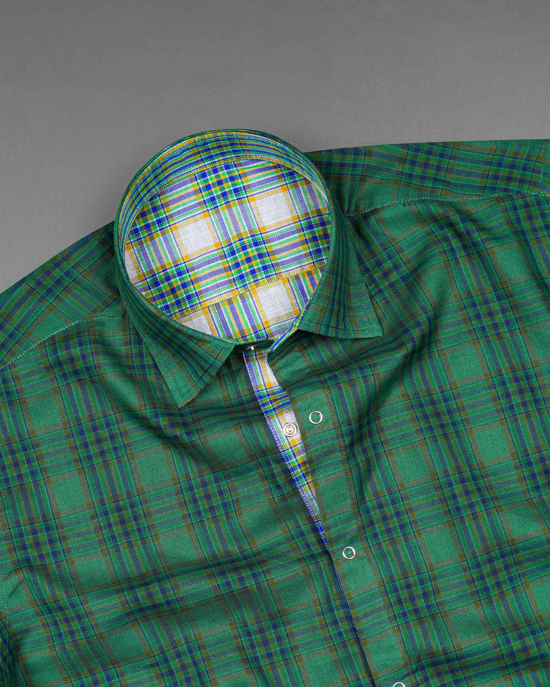 Cactus Green Plaid and Solitude White Plaid Herringbone Reversible Shirt 7539-38,7539-38,7539-39,7539-39,7539-40,7539-40,7539-42,7539-42,7539-44,7539-44,7539-46,7539-46,7539-48,7539-48,7539-50,7539-50,7539-52,7539-52