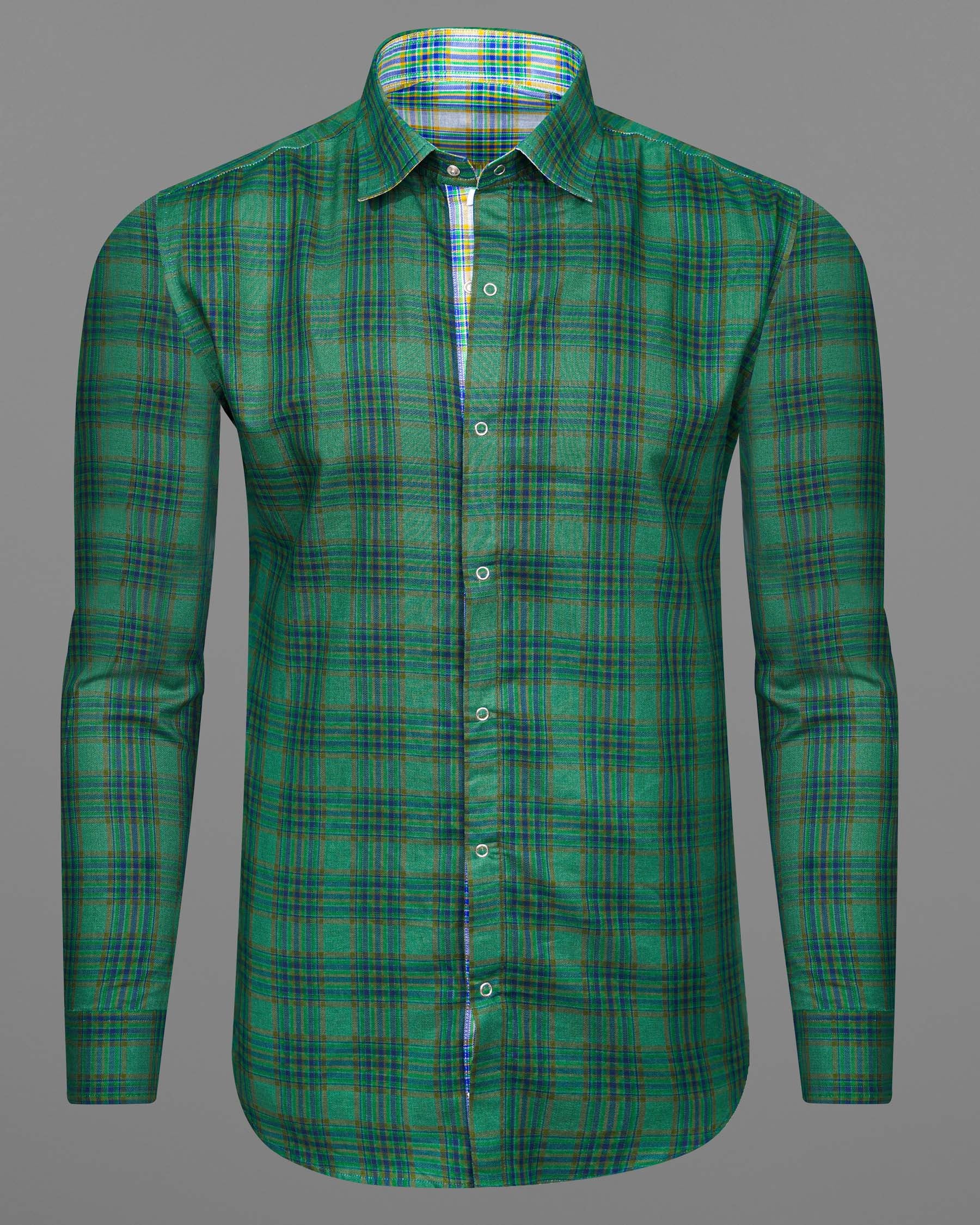 Cactus Green Plaid and Solitude White Plaid Herringbone Reversible Shirt 7539-38,7539-38,7539-39,7539-39,7539-40,7539-40,7539-42,7539-42,7539-44,7539-44,7539-46,7539-46,7539-48,7539-48,7539-50,7539-50,7539-52,7539-52