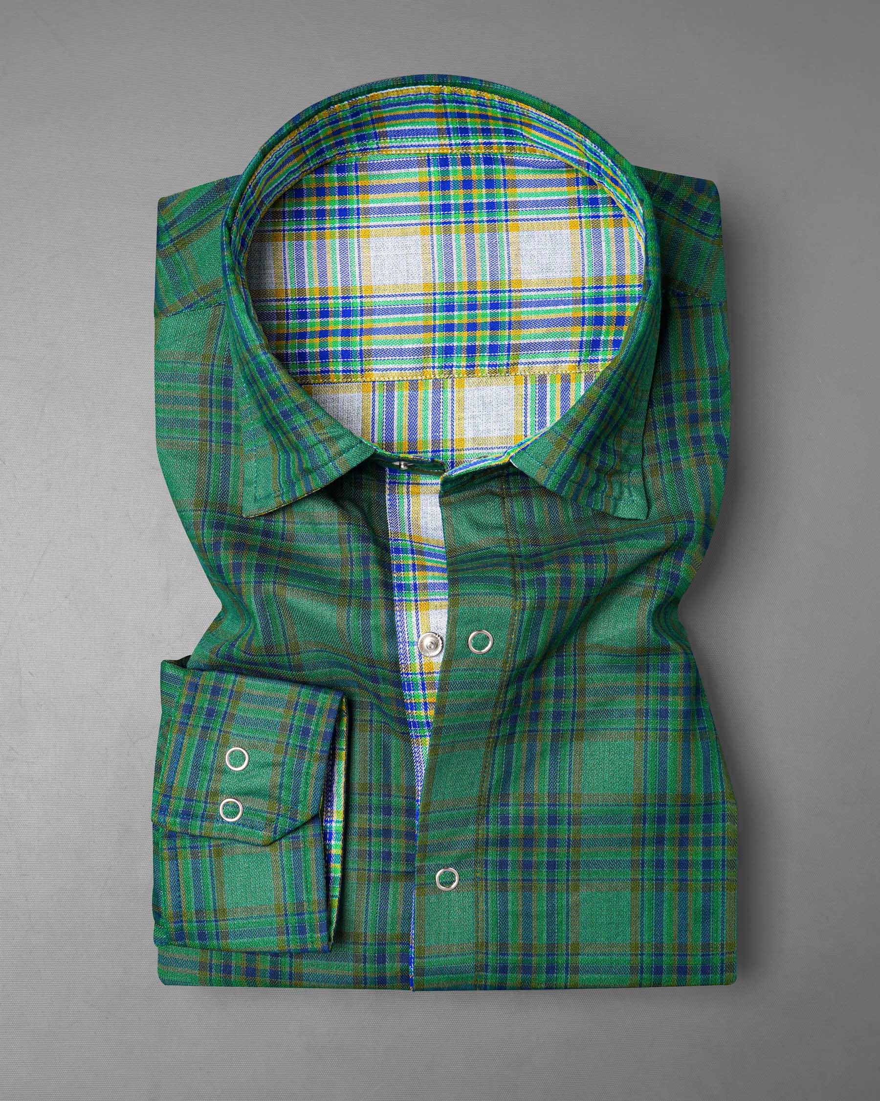 Cactus Green Plaid and Solitude White Plaid Herringbone Reversible Shirt 7539-38,7539-38,7539-39,7539-39,7539-40,7539-40,7539-42,7539-42,7539-44,7539-44,7539-46,7539-46,7539-48,7539-48,7539-50,7539-50,7539-52,7539-52