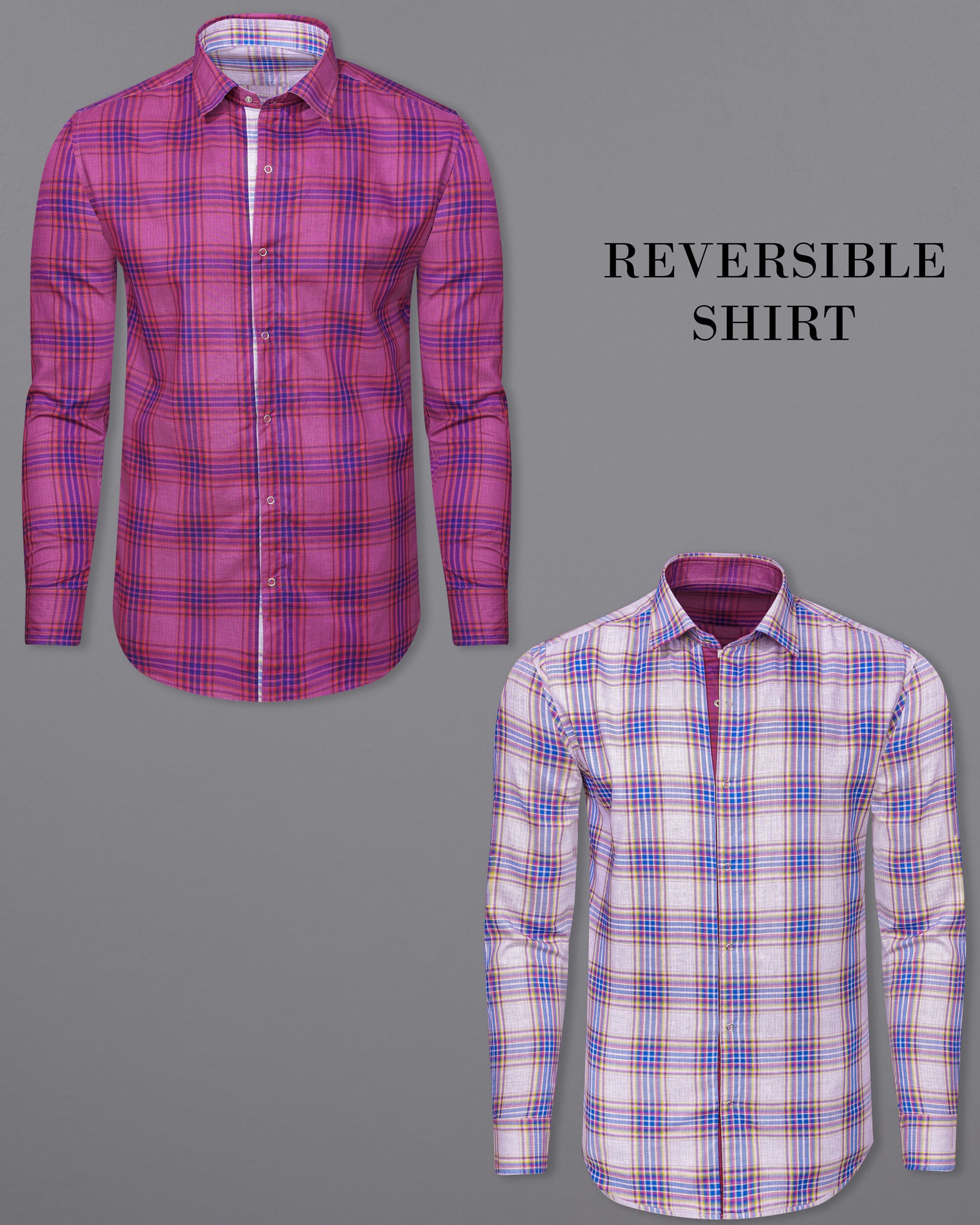 Mulberry Pink Plaid and Prelude Blue Plaid Herringbone Reversible Shirt 7541-38,7541-38,7541-39,7541-39,7541-40,7541-40,7541-42,7541-42,7541-44,7541-44,7541-46,7541-46,7541-48,7541-48,7541-50,7541-50,7541-52,7541-52