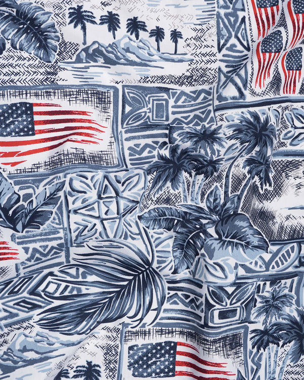 Bunting Navy Blue and Spindle Blue Tropical Printed with American Flag Premium Cotton Shirt 7556-38,7556-38,7556-39,7556-39,7556-40,7556-40,7556-42,7556-42,7556-44,7556-44,7556-46,7556-46,7556-48,7556-48,7556-50,7556-50,7556-52,7556-52